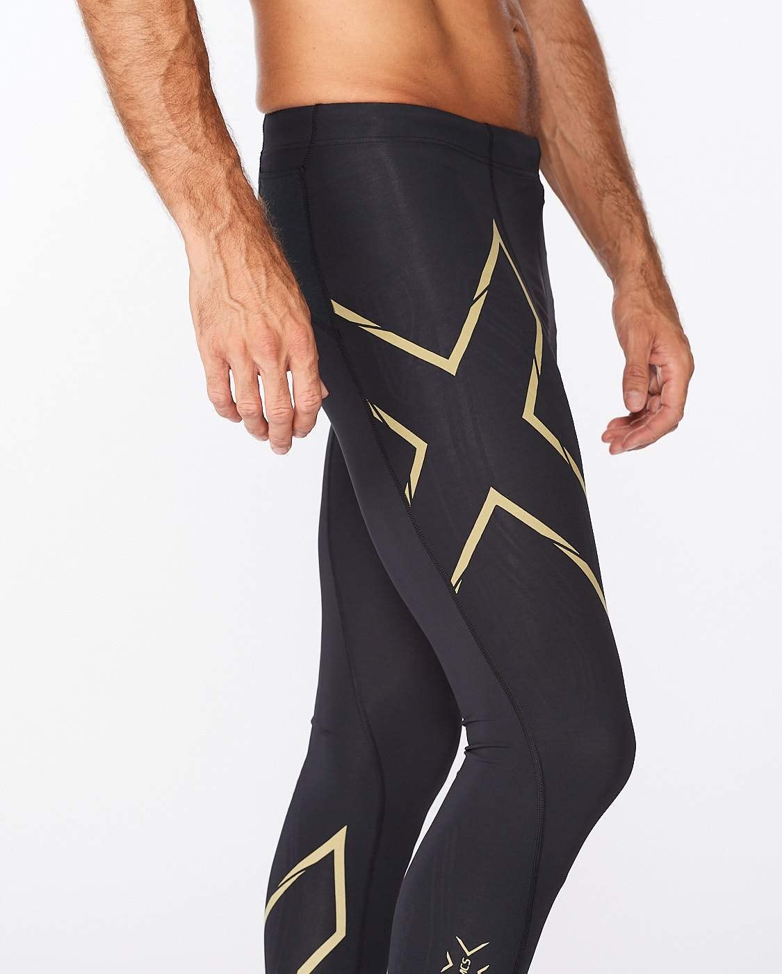 2XU Men’s Compression Tights for Running & Fitness - Black/Gold Reflective - Ideal for Sports & Training