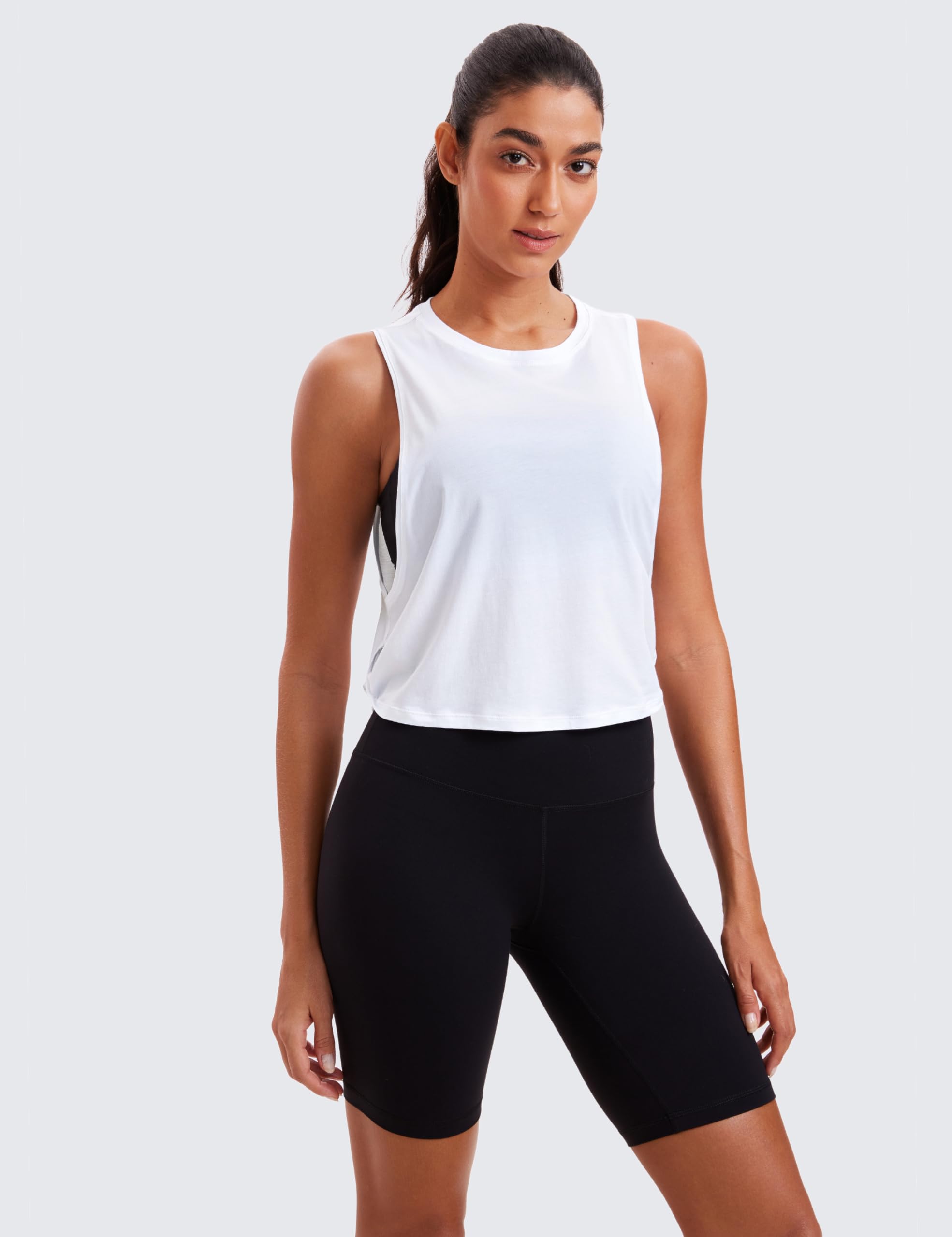 CRZ YOGA Women's Pima Cotton Cropped Workout Tank Top - Sleeveless Athletic Shirt for Yoga, Running & Gym | Breathable Summer Exercise Top for Active Lifestyles