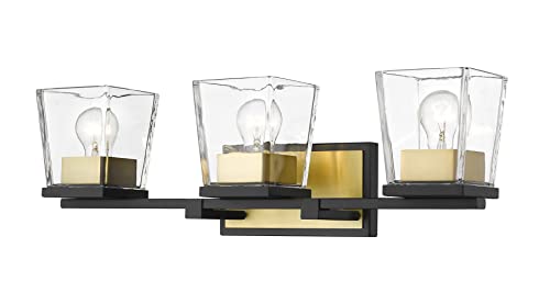 Z-Lite 3-Light Bathroom Vanity Light Fixture 475-3V-MB-OBR with Clear Glass Shades - Perfect for Modern Bathroom, Powder Room and Dressing Area Lighting