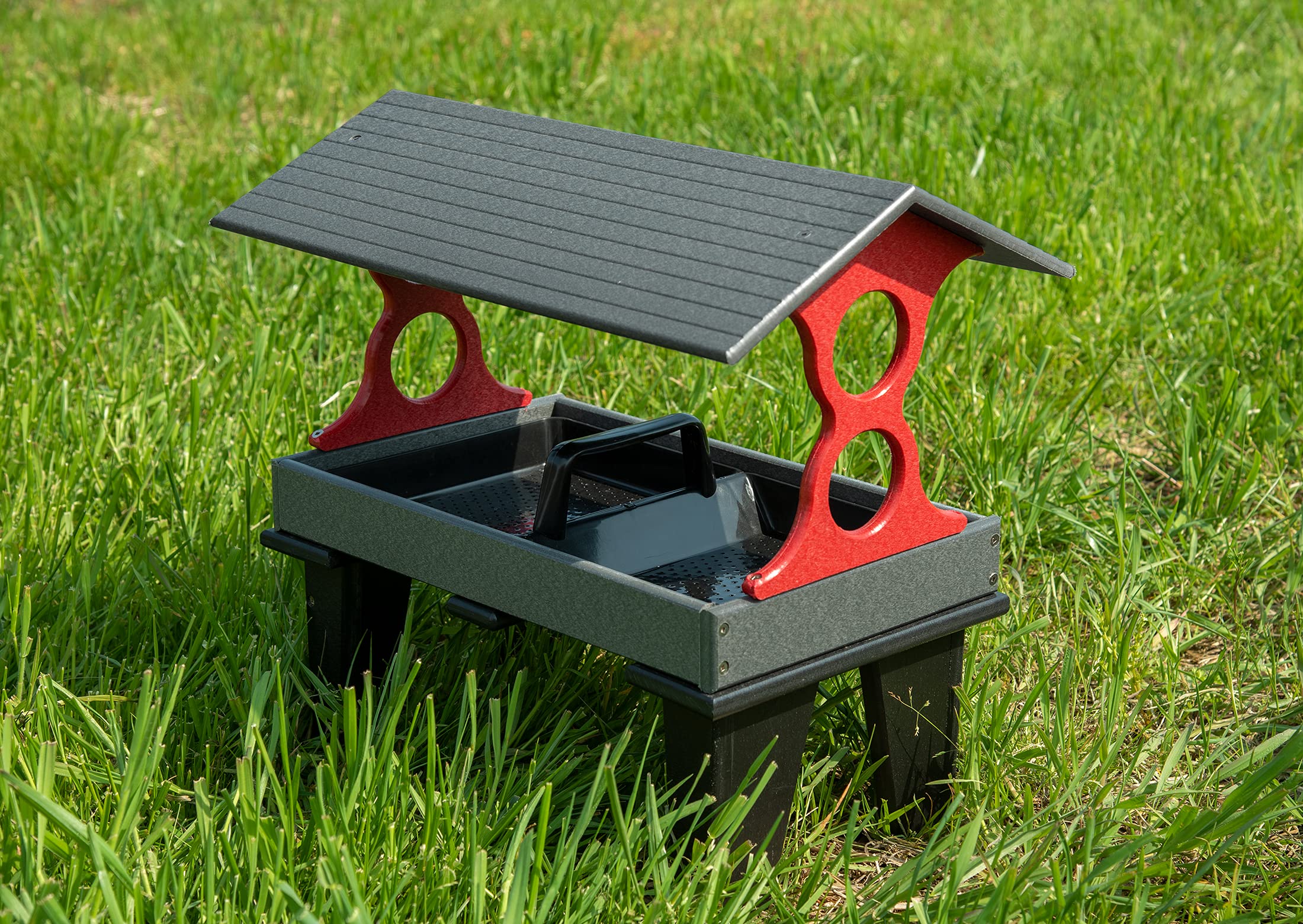 JCs Wildlife Large Ground Fly Thru Bird Feeder - 8 Cup Capacity Cardinal Red Bird Seed Feeder with Removable Tray - Perfect for Backyard Bird Watching, Garden Decoration & Outdoor Wildlife Feeding