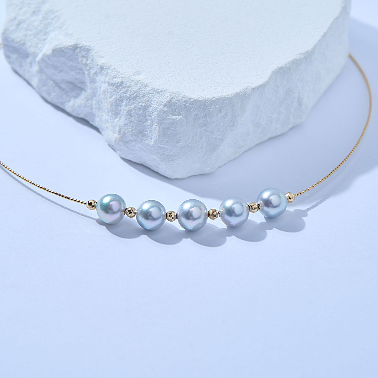 18K Solid Gold Blue Akoya Pearl Necklace - Classic Elegant Jewelry Gift for Women, Perfect for Weddings, Anniversaries & Special Occasions