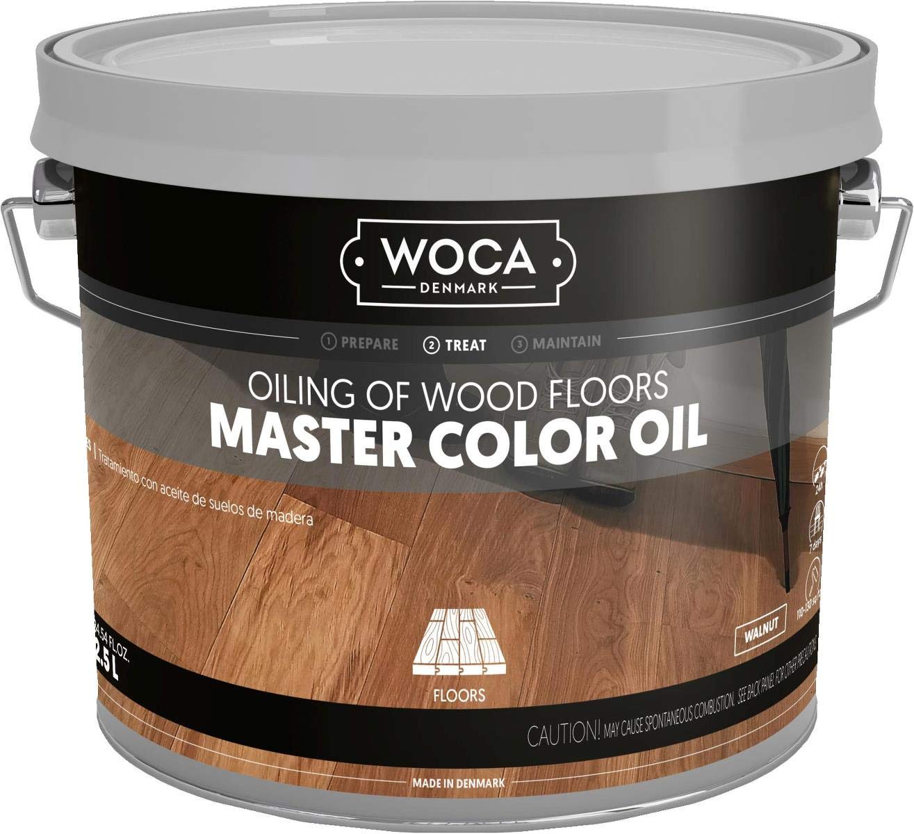 WOCA Denmark Master Color Oil - Plant-Based Wood Stain & Finish for Furniture, Floors, Trim, Cabinets - 2.5L Walnut - Eco-Friendly Penetrating Oil for Indoor & Outdoor Wood Protection & Enhancement