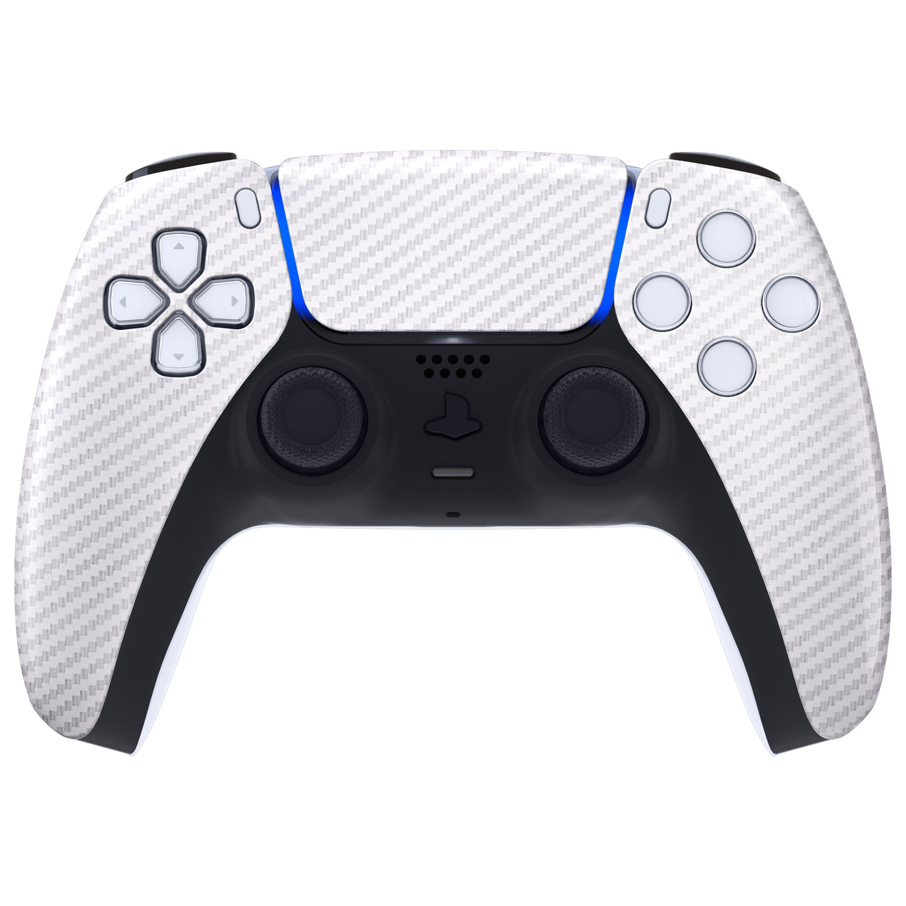 eXtremeRate White Silver Carbon Fiber Front Housing Shell with Touchpad for PS5 Controller BDM-010/020/030/040/050 - DIY Replacement Part for Custom Gaming Setup