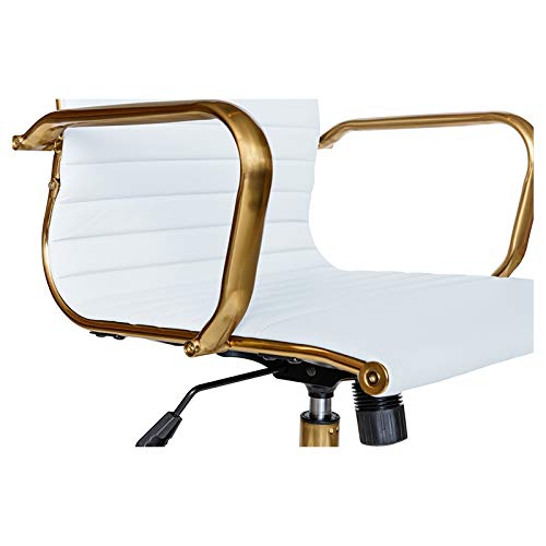 Harris Modern Leather Swivel Office Chair - White & Gold Executive Desk Chair with Ergonomic Support | Perfect for Home Office, Conference Rooms & Workspaces