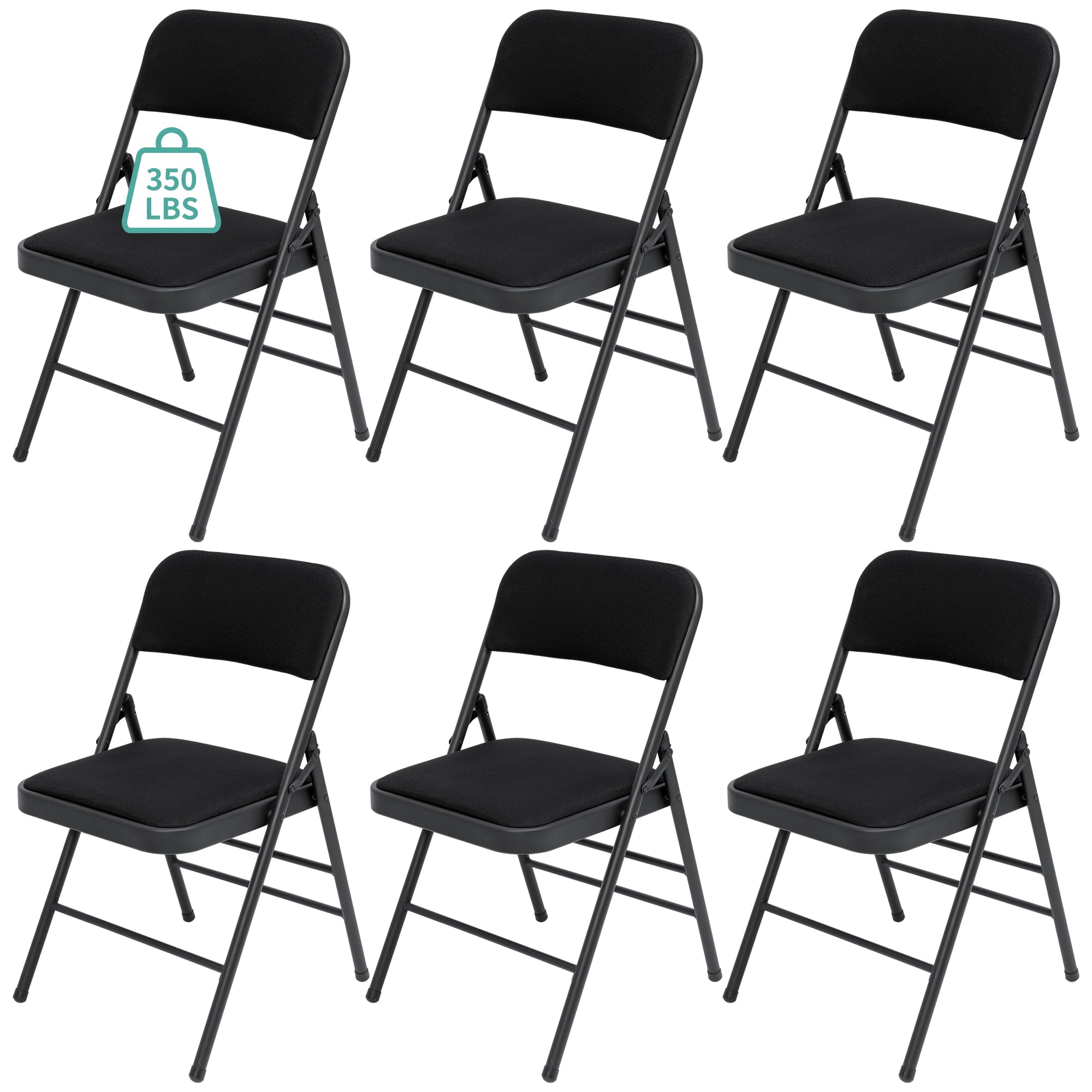 6 Pack Black Folding Chairs with Cushion - Steel Frame Stackable Dining Chairs for Indoor Outdoor Use - Perfect for Home, Office, Wedding, Party & Events - Portable Space-Saving Seating Solution