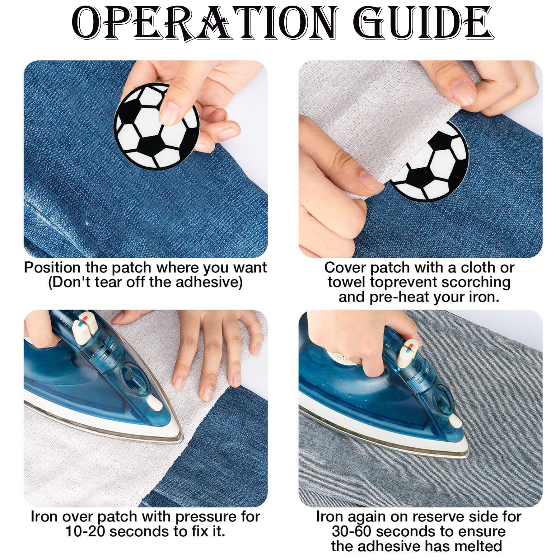 15PCS Soccer Ball Iron On Patches - Embroidered Sewing Repair Patches for Jeans & Clothing - DIY Fabric Applique - Black (JM002001) - Perfect for Customizing Jackets, Bags & DIY Crafts