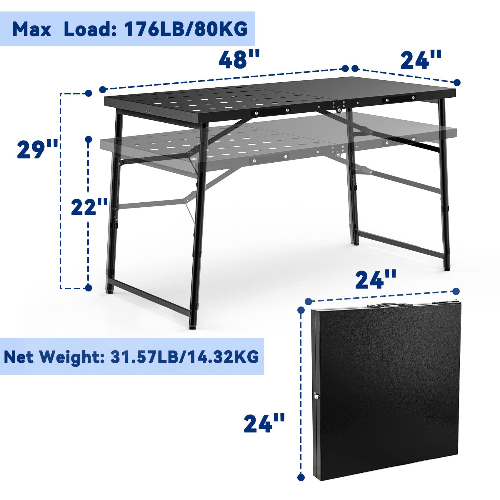 Skyflame Adjustable Height Folding Camping Table - Portable Black Metal Outdoor Grill Stand with Handle for BBQ, Grilling, Picnics, RV Trips & Tailgating | Perfect for Backyard Parties, Camping Adventures & Outdoor Cooking