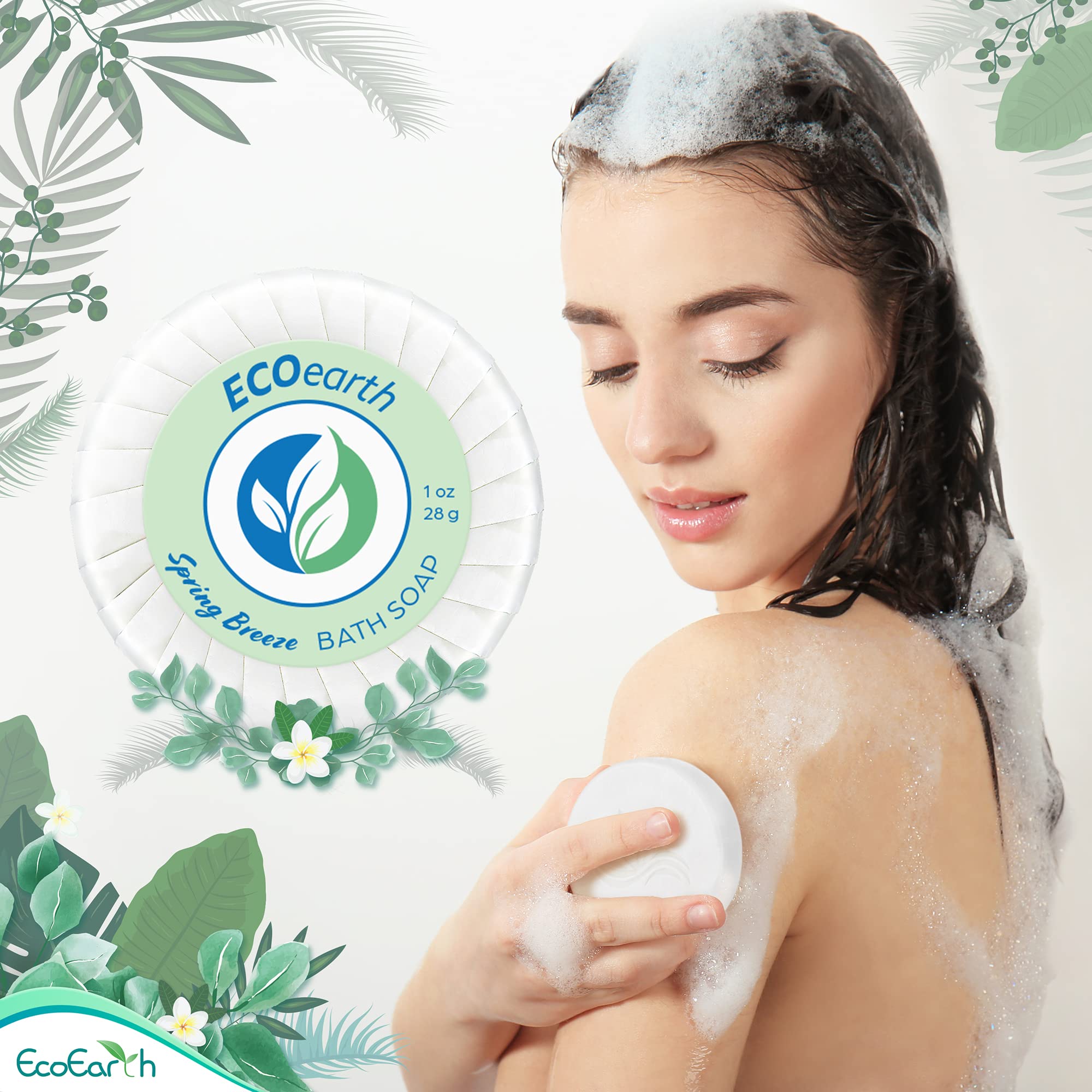EcoEarth Travel Size Soap, Shampoo & Conditioner Set - 150 Pieces (1 oz Each) | Spring Breeze Scent | Bulk Hotel Toiletries for Guests | Revitalizing & Refreshing Body Care Kit - Perfect for Hotels, Spas, Travel & Hospitality Gifts