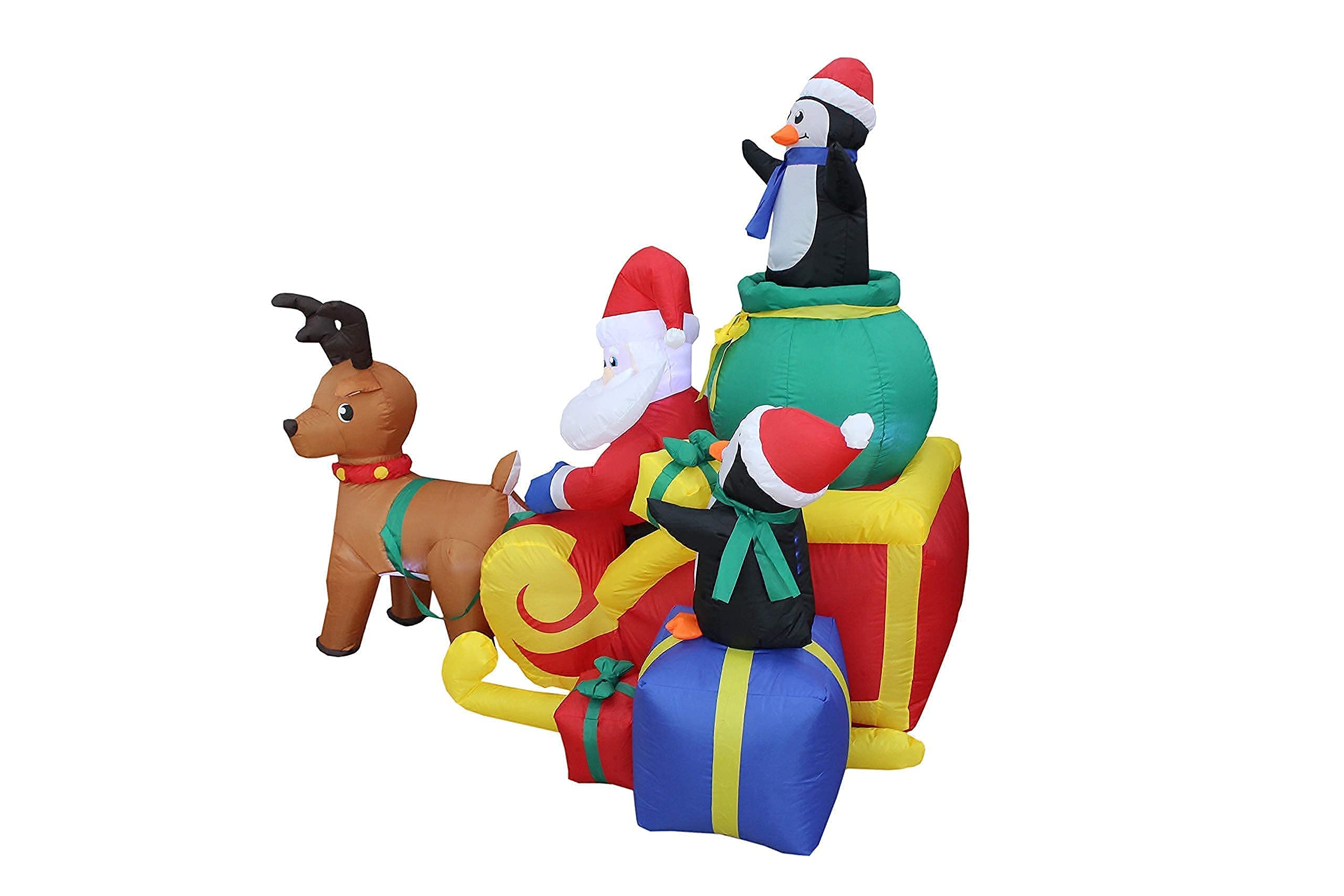 6FT Inflatable Santa on Sleigh with Reindeer & Penguins + 5FT Snowman Campfire Set - Christmas Party Decorations Bundle for Outdoor Yard, Holiday Home Decoration & Festive Seasonal Displays