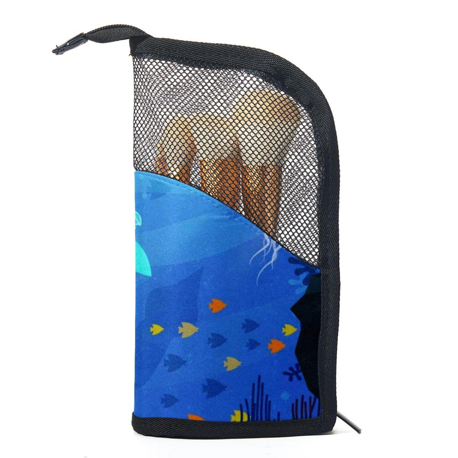 12-Piece Makeup Brush Organizer Bag with Fish, Jellyfish & Sea Turtle Cartoon Design - Portable Makeup Brush Holder Case for Travel, Home & Professional Makeup Artists