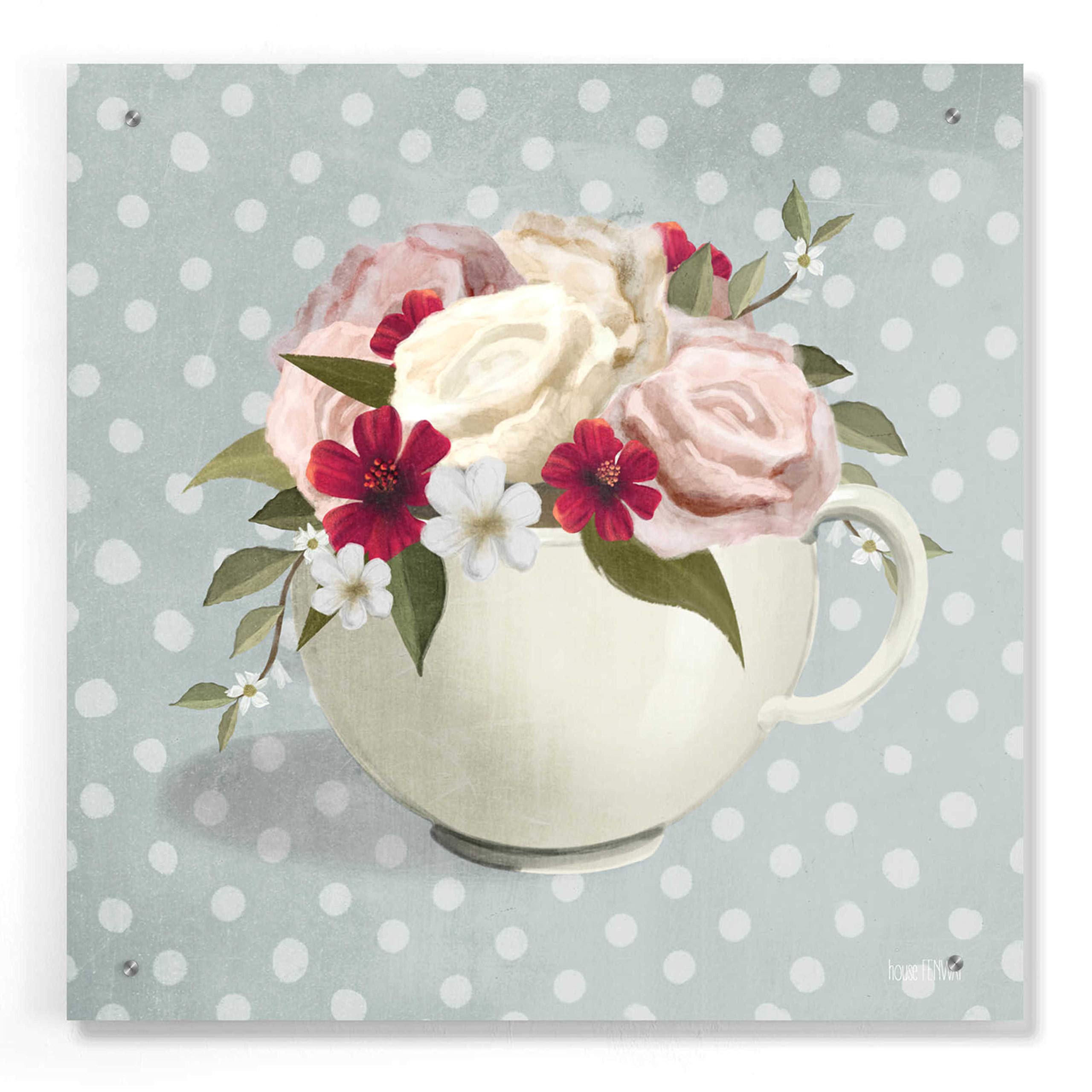 House Fenway Polka Dot Coffee-Tea Rose Acrylic Glass Wall Art - 24x24 Inches Modern Home Decor for Living Room, Bedroom & Office