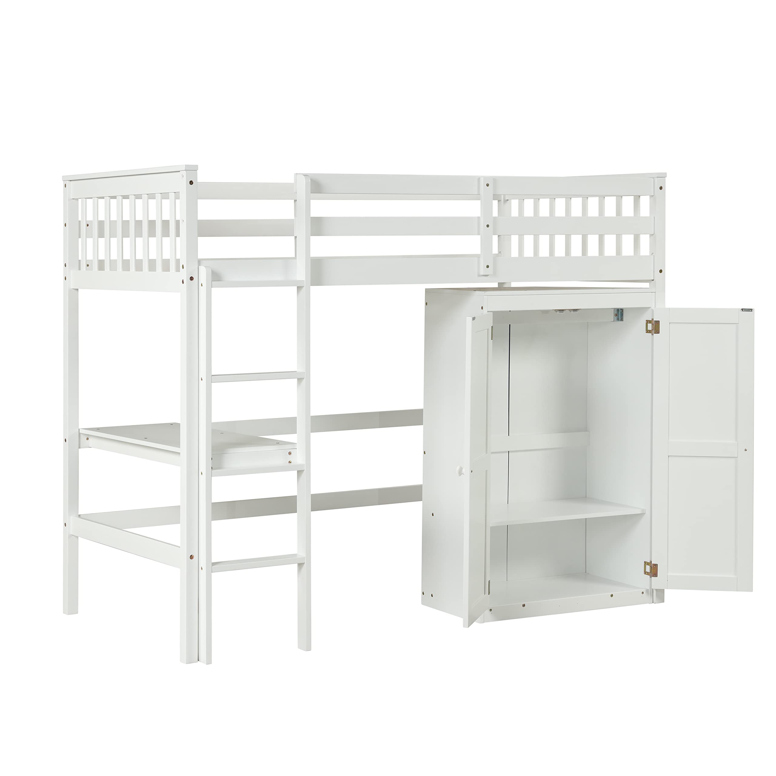 Harper & Bright Designs Twin Size Wood Loft Bed with Desk & Wardrobe - Space-Saving Study & Sleep Solution for Kids & Teens Bedrooms, Dorms & Small Spaces