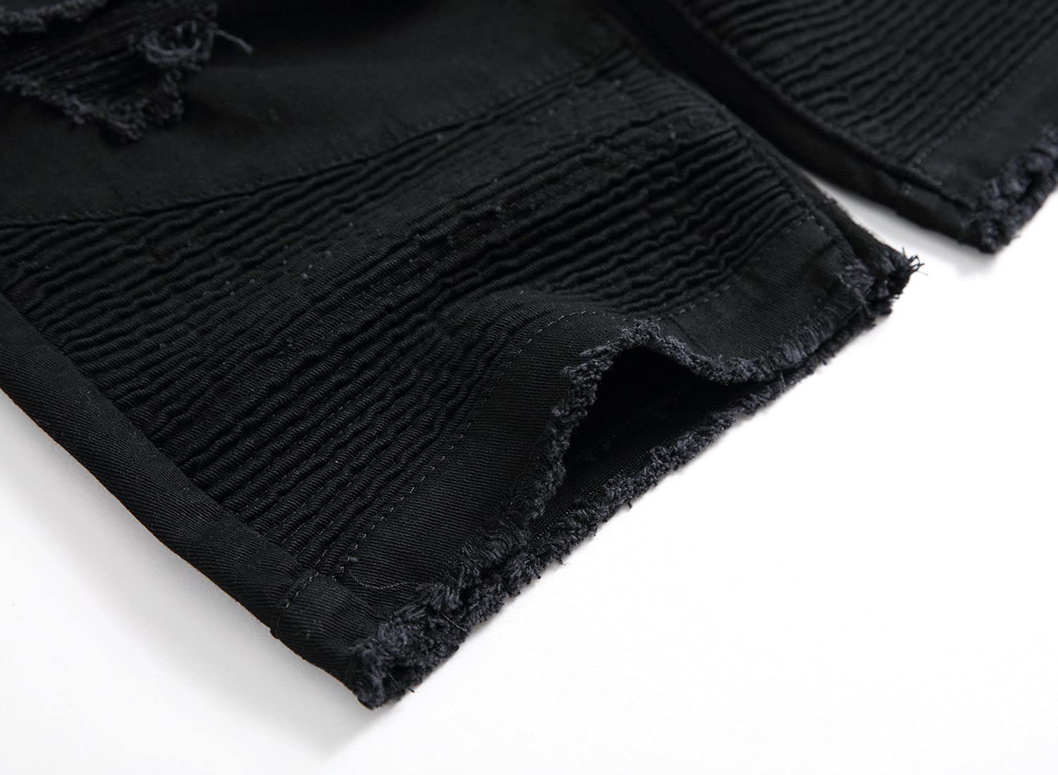 Men's Distressed Biker Jean Shorts - Ripped Denim Short Pants with Zipper | Slim Fit Stretchy Washed Black Jeans for Summer | Perfect for Casual Wear, Motorcycle Rides & Street Fashion