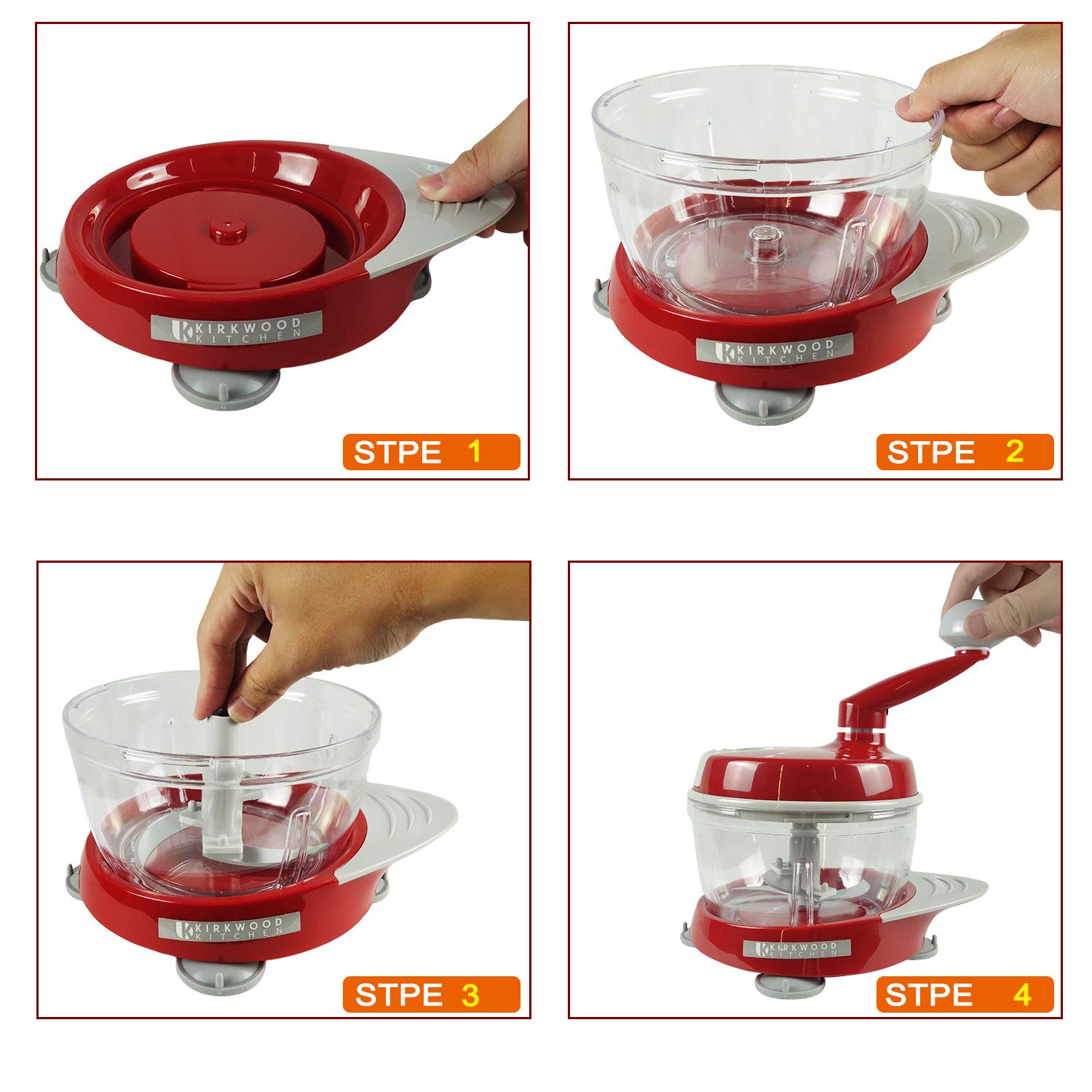 Kirkwood Kitchen Multi-Function Manual Food Processor - Meat Grinder, Vegetable Chopper, Slicer & Dicer for Fruits, Herbs, Lettuce & Salad Prep | Perfect for Meal Prep, Camping & Small Kitchen Spaces