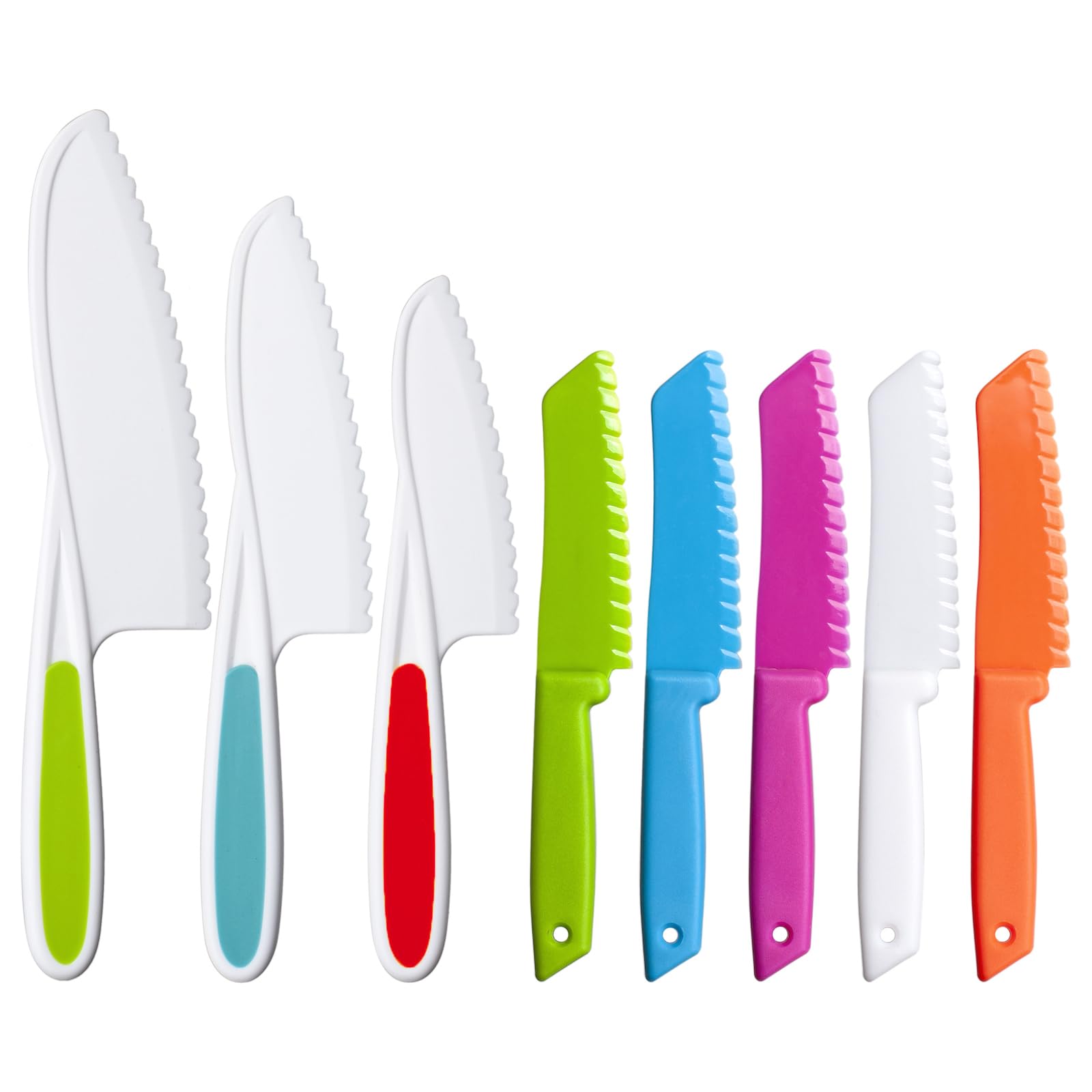 8-Piece Kids Knife Set for Real Cooking - BPA-Free Nylon Chef Knives with Safe Serrated Edges (4 Sizes) | Toddler Safe Kitchen Tools for Baking, Fruit Cutting & Cooking Activities