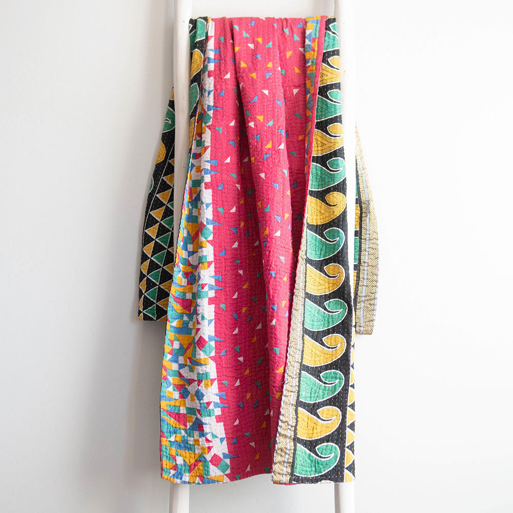 Handmade Kantha Quilt KT6086 - Unique Boho Patchwork Bedspread for Cozy Home Decor | Perfect for Bedroom, Living Room & Bohemian Style Interior Design