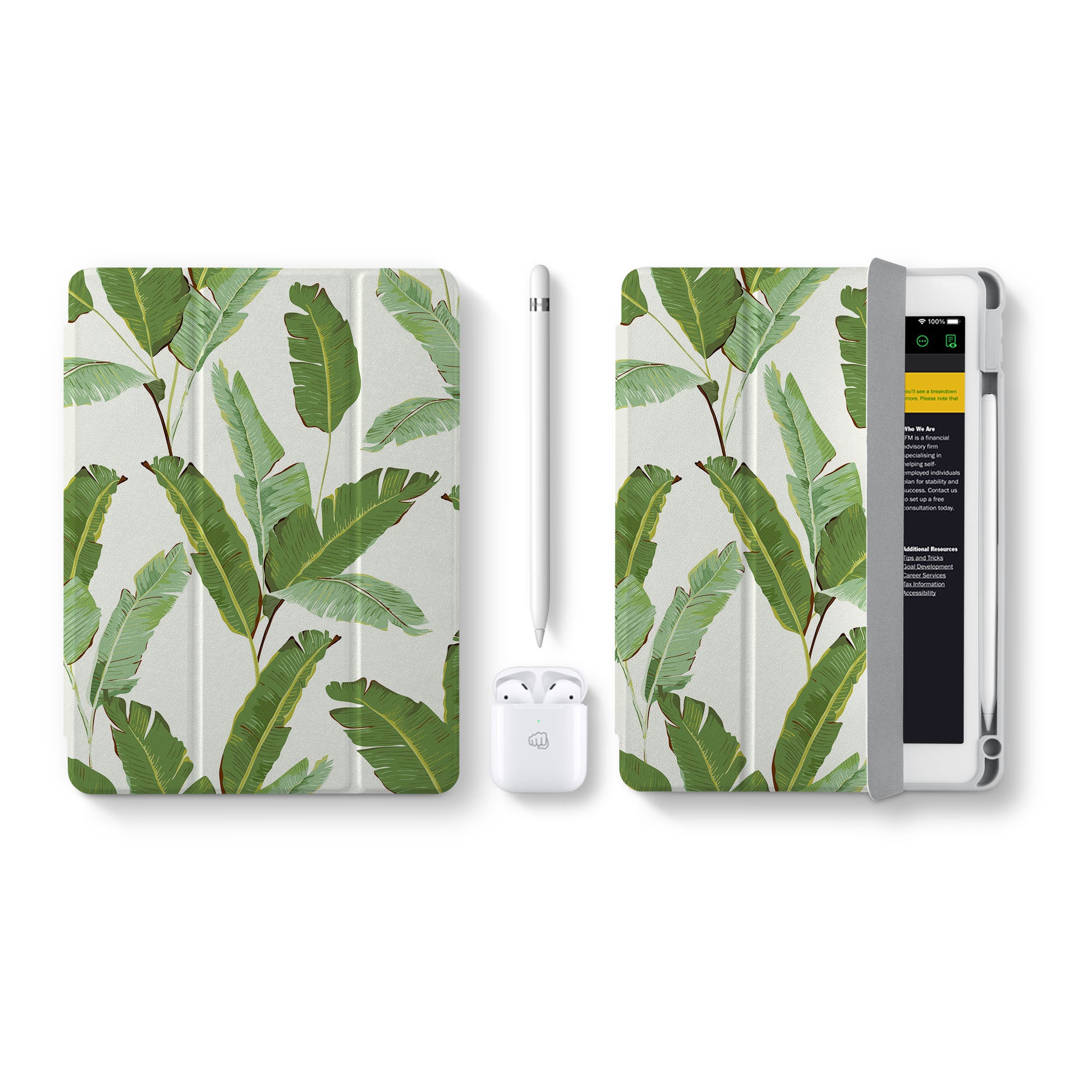 iPad 360 Elite Protective Case with Green Leaves Design - Shockproof Cover for iPad Air/Pro, Perfect for Work, Travel & Outdoor Use