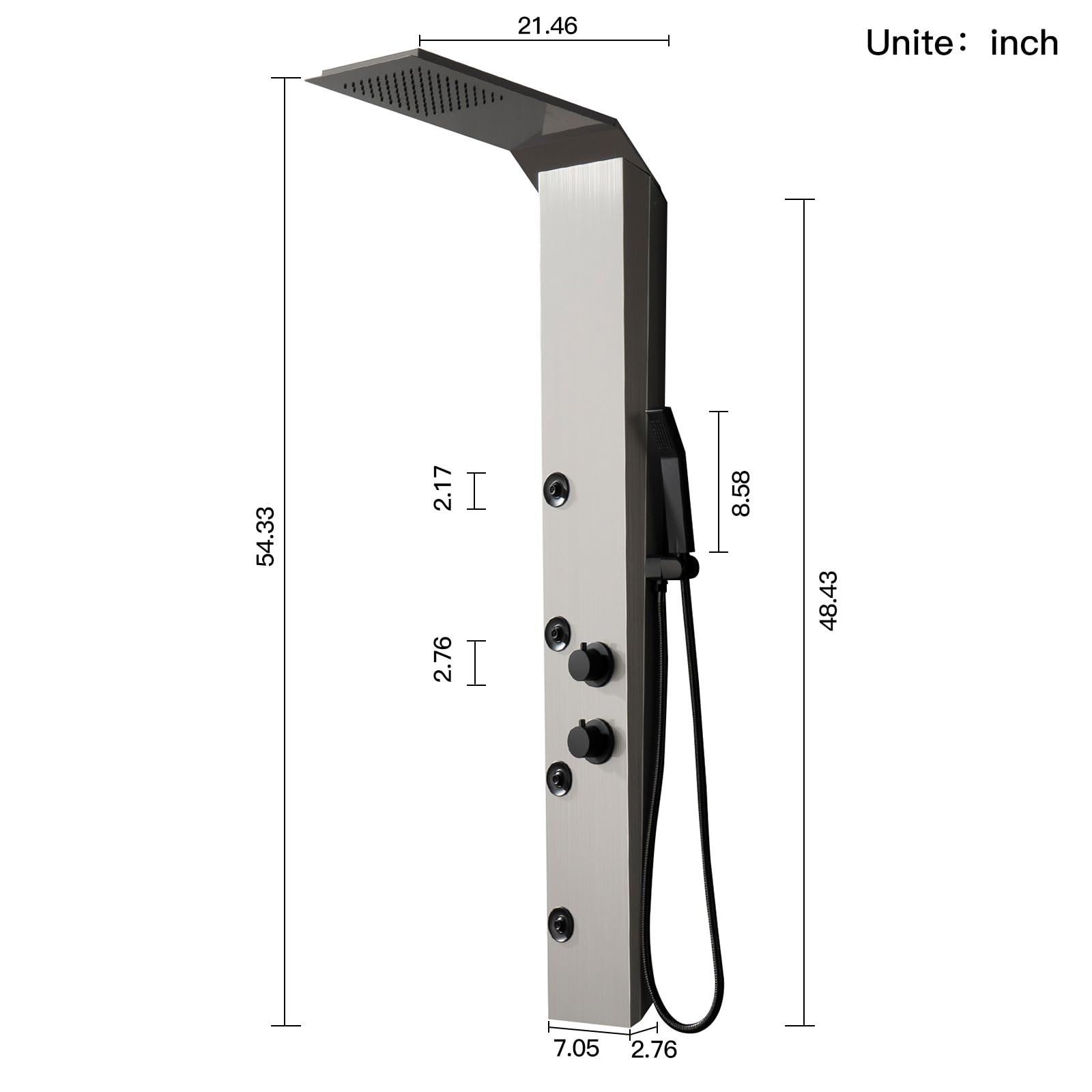 Premium 3-in-1 Stainless Steel Shower Panel Tower System with Rainfall Shower Head, Body Jets & Handheld Spray - Brushed Nickel Wall-Mount Shower Column for Luxurious Spa-Like Bathroom Experience