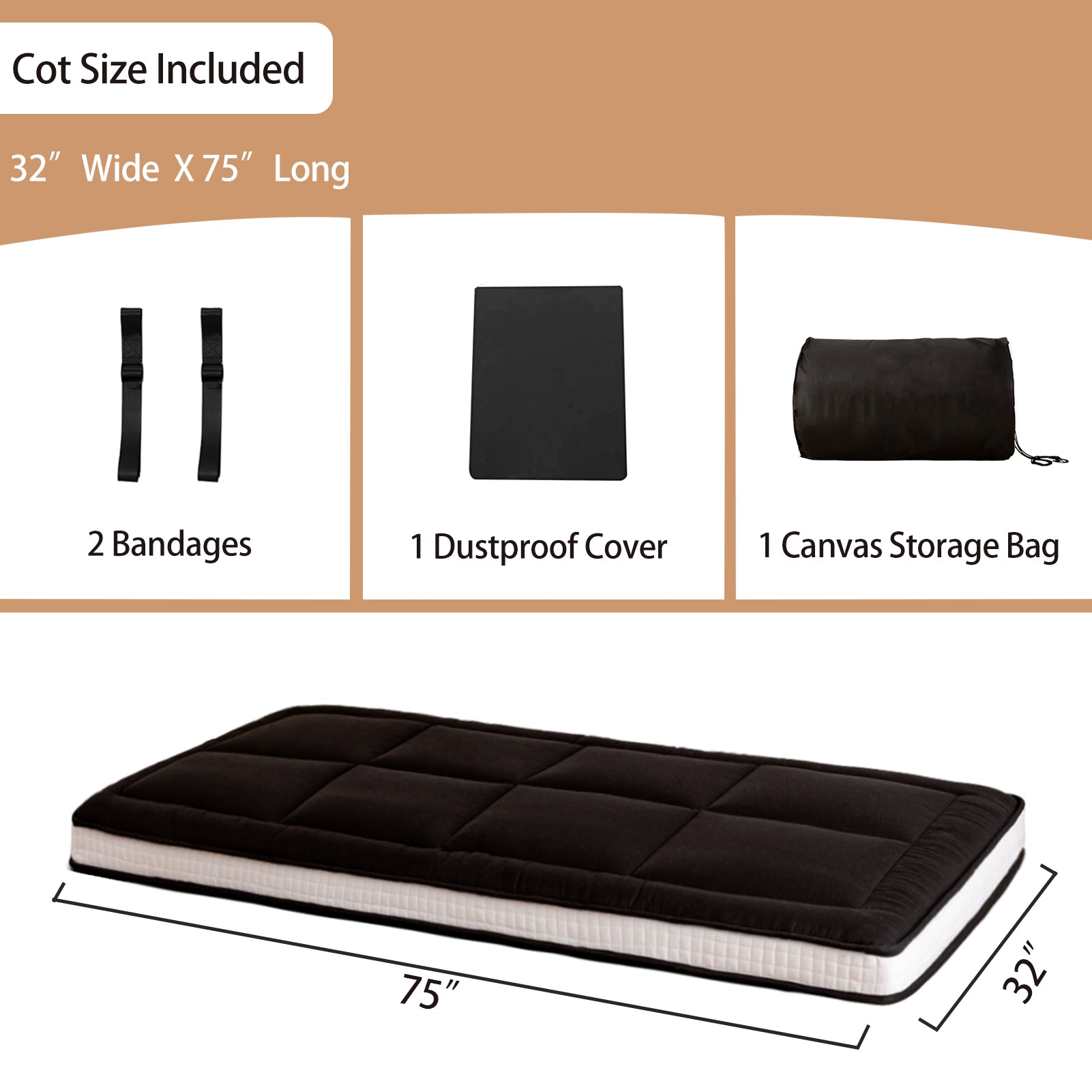 MAXYOYO 32 x 75 Inch Cot Size Futon Mattress - Foldable Floor Mattress, Tatami Mat for Guest Bed, Camping & Home Decor | Comfortable & Space-Saving Sleeping Solution