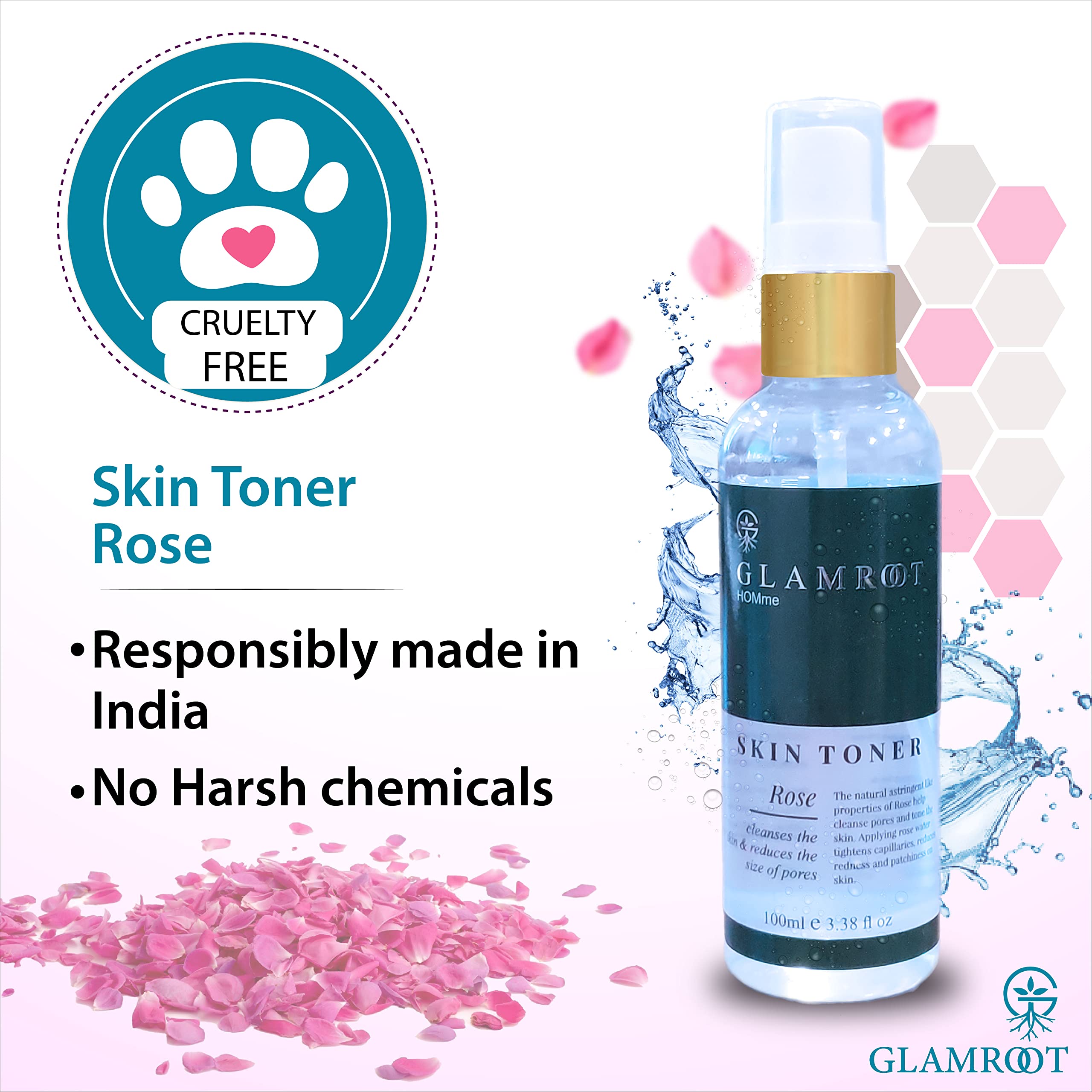 GLAMROOT Rose Skin Toner with Aloe Juice & Rose Water - Hydrating Facial Toner for Men & Women - Perfect for Daily Skincare Routine & Post-Shave Soothing