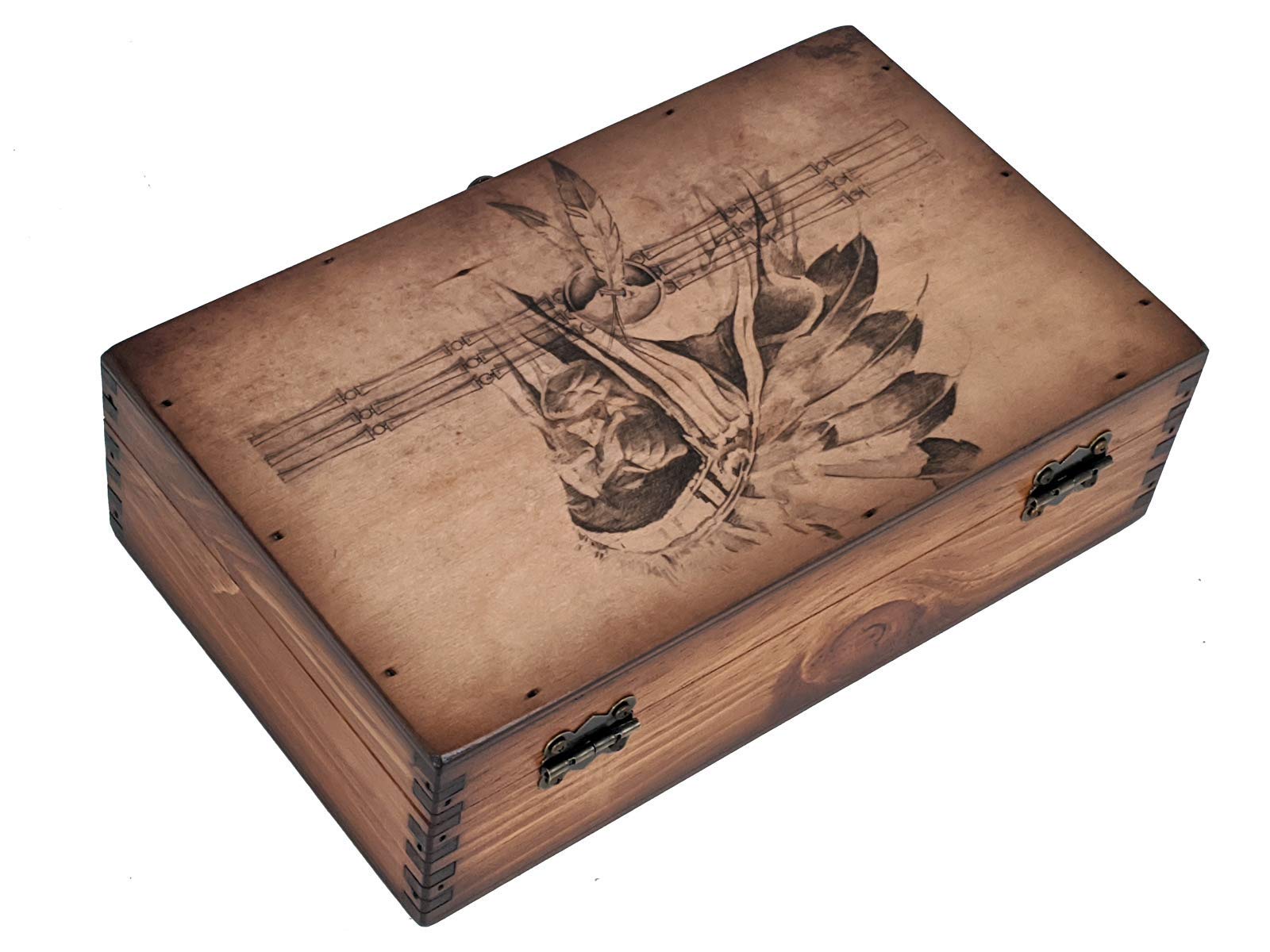 Handmade American Indian Chief Medium Wood Box - Authentic Native American Craftsmanship for Home Decor & Jewelry Storage