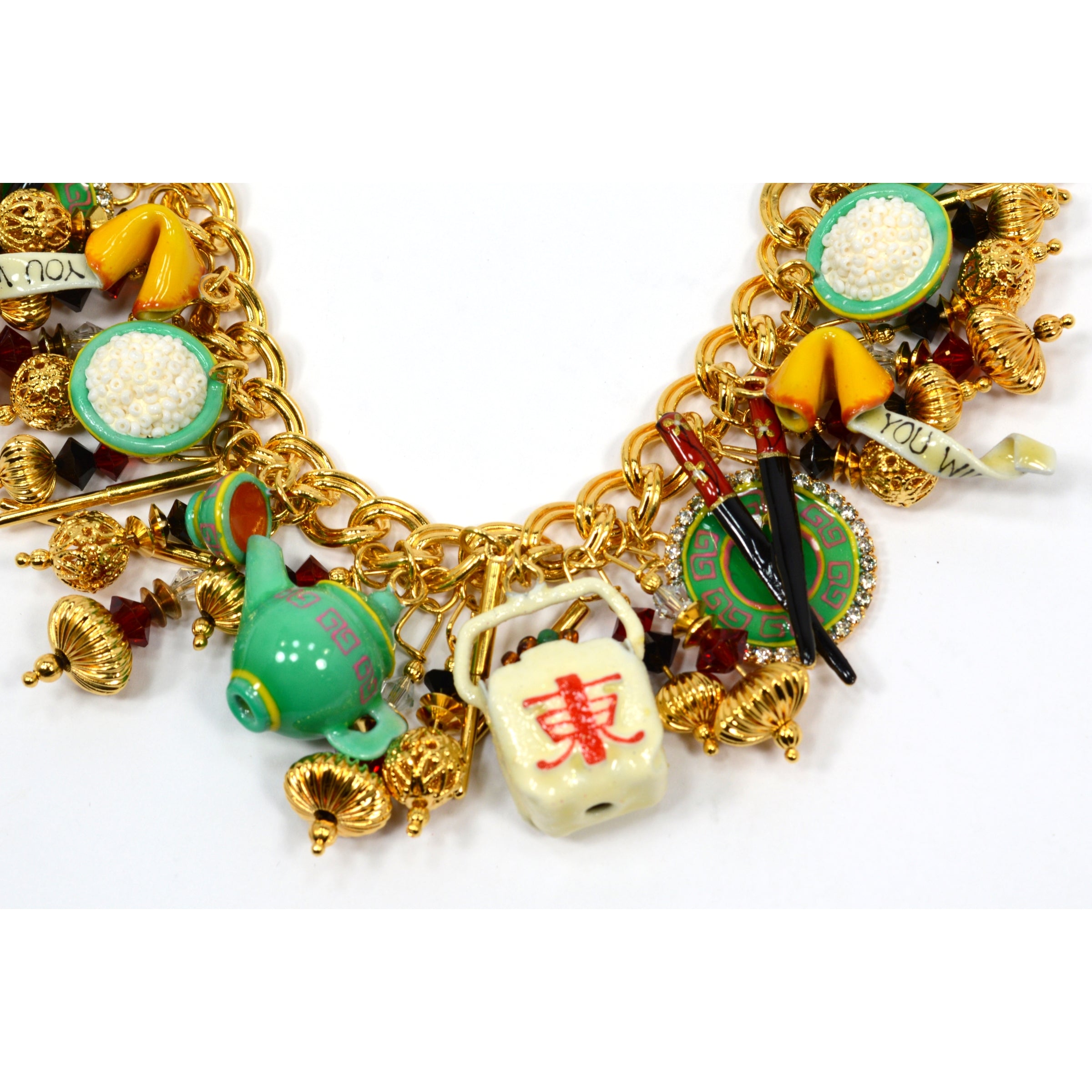 Stylish Chinese Takeout Charm Bracelet with Teapot & Chopsticks - Perfect for Asian-Themed Parties, Gifts, and Fashion Accessories