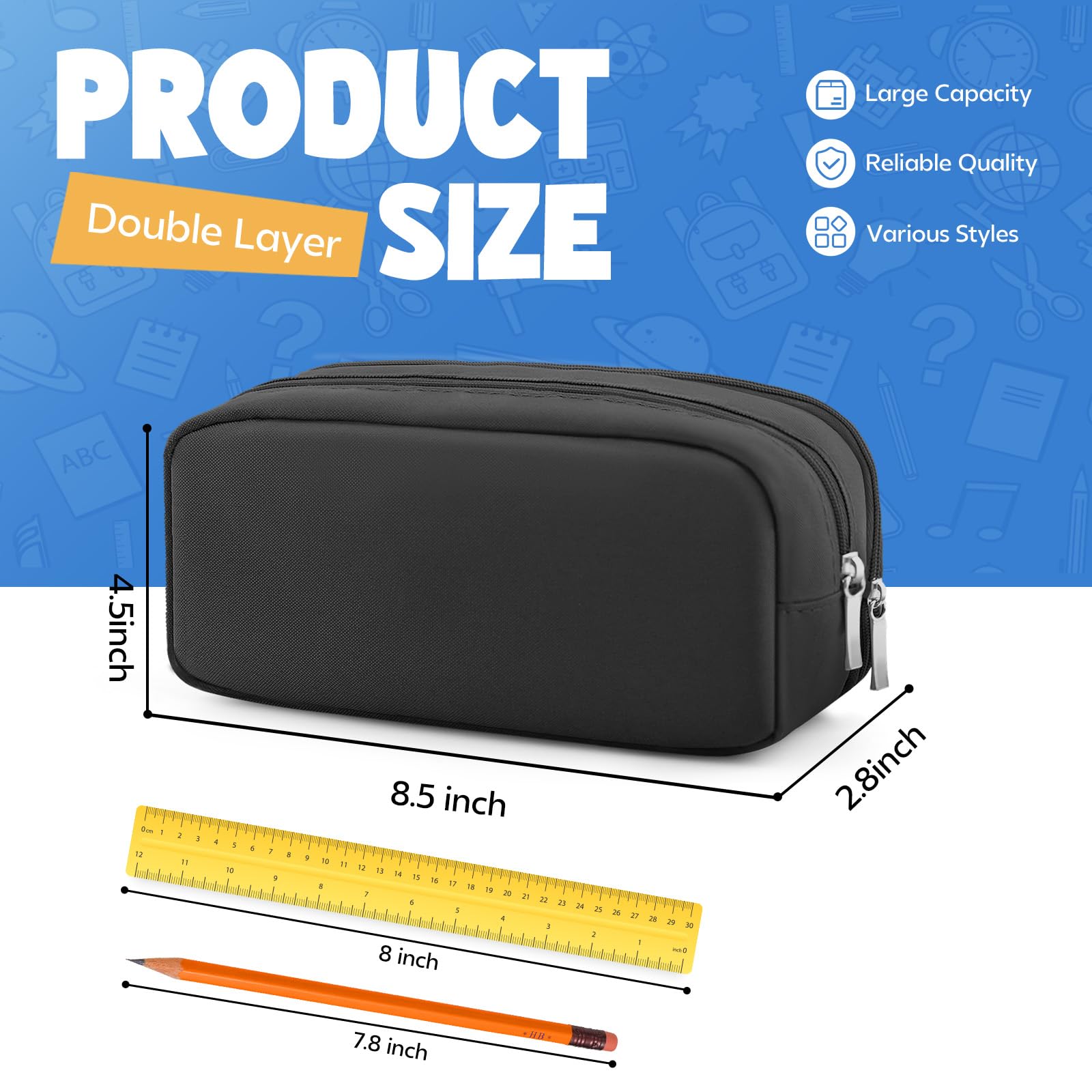 Large Capacity Pencil Case Organizer - Pouch Holder Box for Pens, Markers & School Supplies | Perfect for School, Office, College & Travel | Durable Desk Storage Solution for Stationery Organization