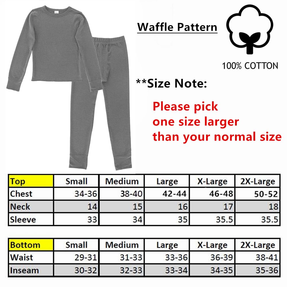 Glory Max Men's 100% Cotton Thermal Underwear Set - Waffle Knit Long Johns Top & Bottom for Winter Warmth | Ideal for Cold Weather, Outdoor Activities & Layering