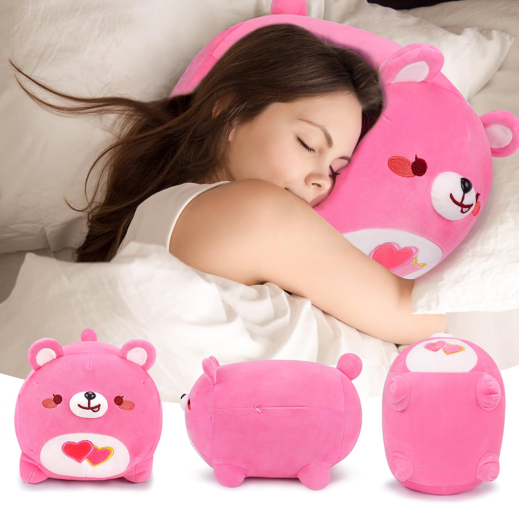 Cute 20'' Pink Heart Bear Plush Stuffed Animal - Soft Anime Teddy Pillow Toy, Perfect Gift for Girlfriend, Kids Birthday Present | Great for Bedroom Decor, Cuddling & Gifts