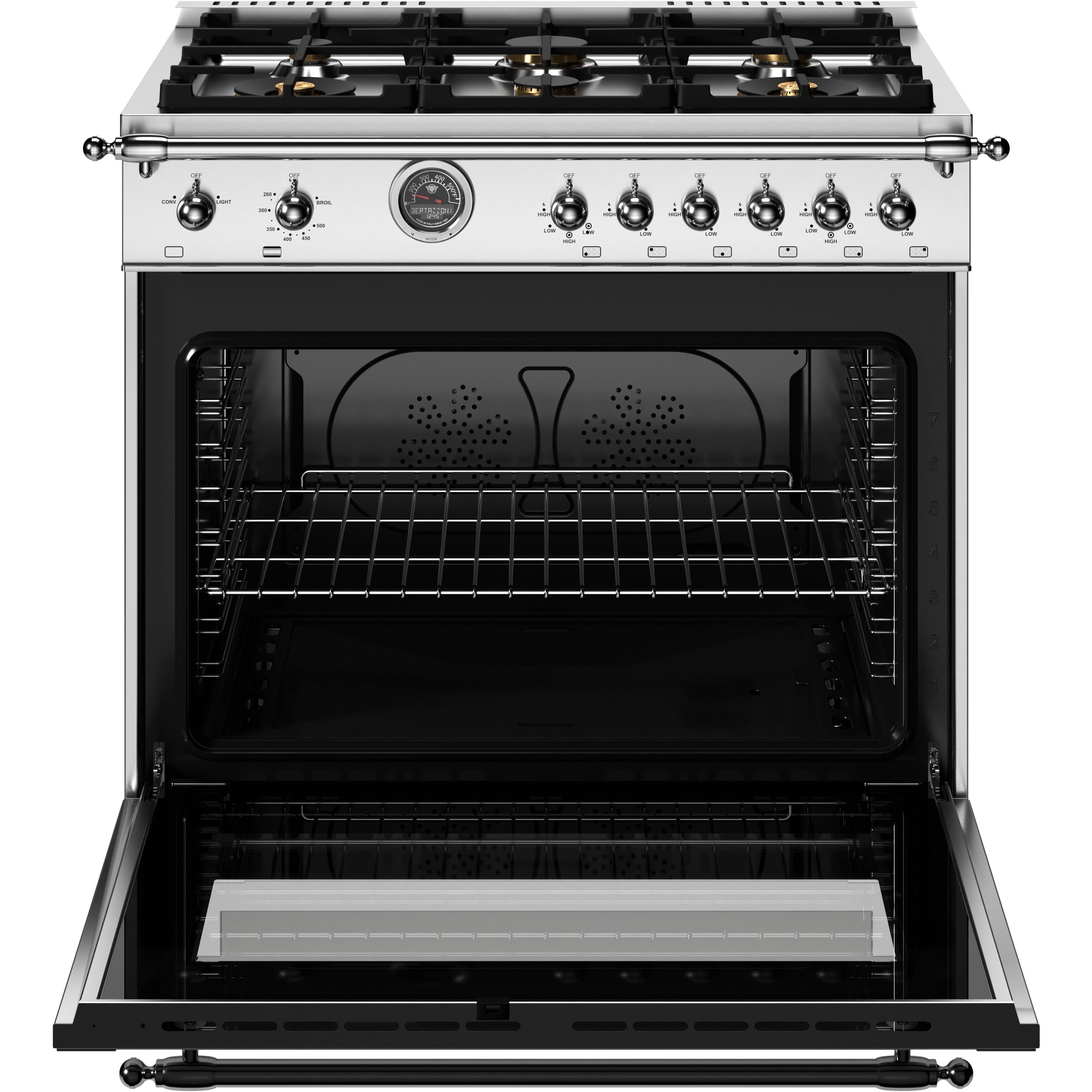 Bertazzoni HER366BCFGMXT 36 Inch Freestanding Gas Range - Professional Style with 6 Sealed Burners & Convection Oven - Perfect for Home Chefs & Modern Kitchens