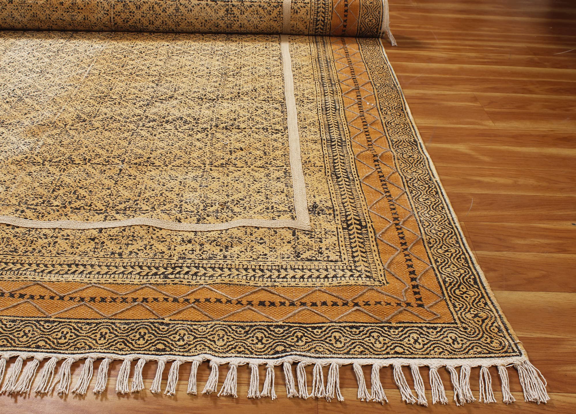 12x18 Ft Bronze & Yellow Cotton Dhurrie Oriental Kilim Rug - Rectangular Flatweave Carpet for High Traffic Areas | Indoor & Outdoor Use | Perfect for Bedroom, Dining Room, Living Room Decor | Durable & Stylish Home Accent