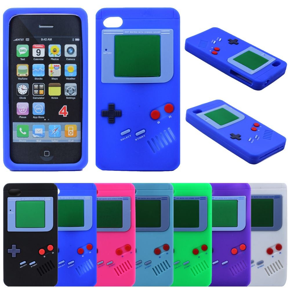 Retro Game Boy Silicone Case for Apple iPhone 4S/4 - Soft Rubber Gel Shockproof Cover with 3D Design (Blue) | Perfect for Gaming Enthusiasts & Vintage Lovers