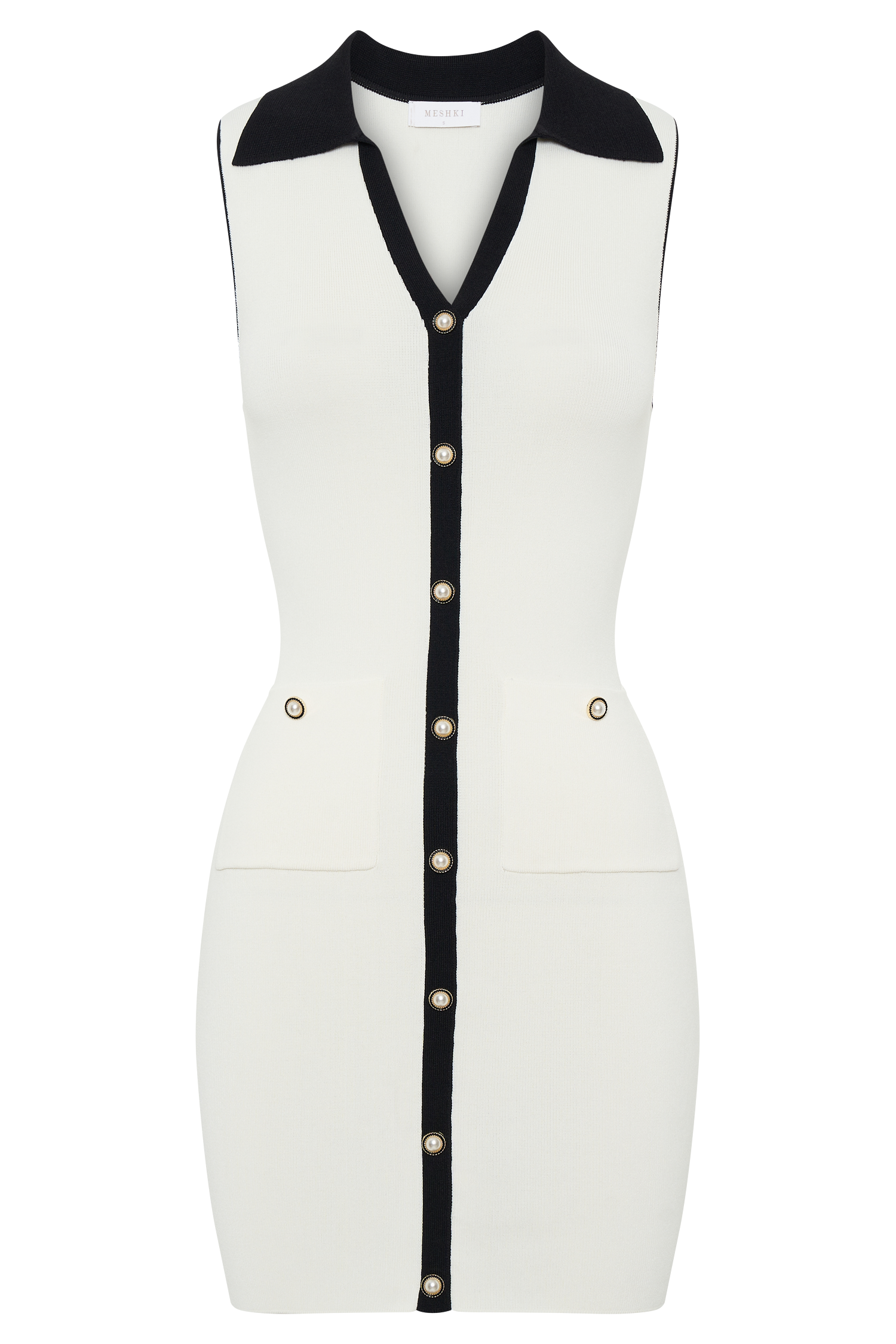 Veruka Collared Contrast Knit Mini Dress in Ivory - Elegant Women's Party Cocktail Dress for Night Out & Special Occasions