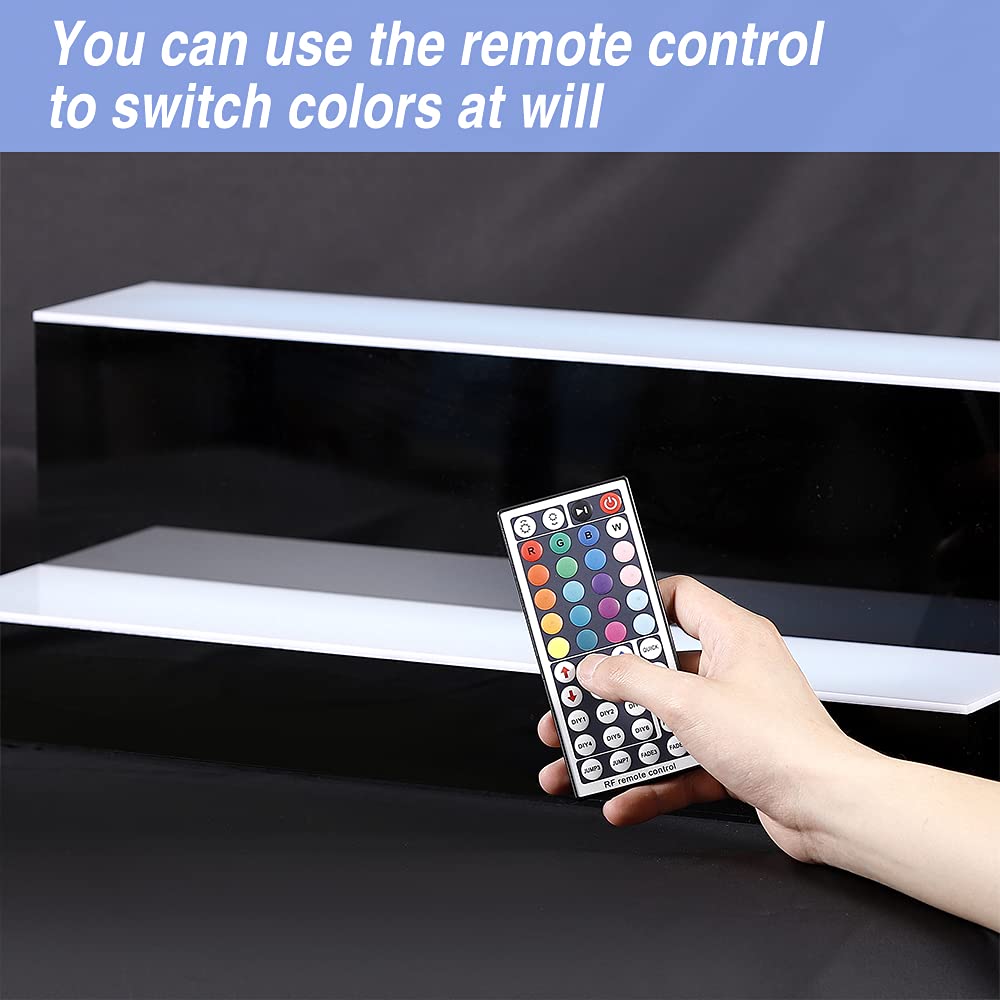 40 Inch Acrylic LED Liquor Bottle Display Shelf - 2 Tier Lighted Bar Shelf with RF Remote Control for Home & Commercial Use | Perfect for Countertop Display in Bars, Restaurants, and Retail Stores