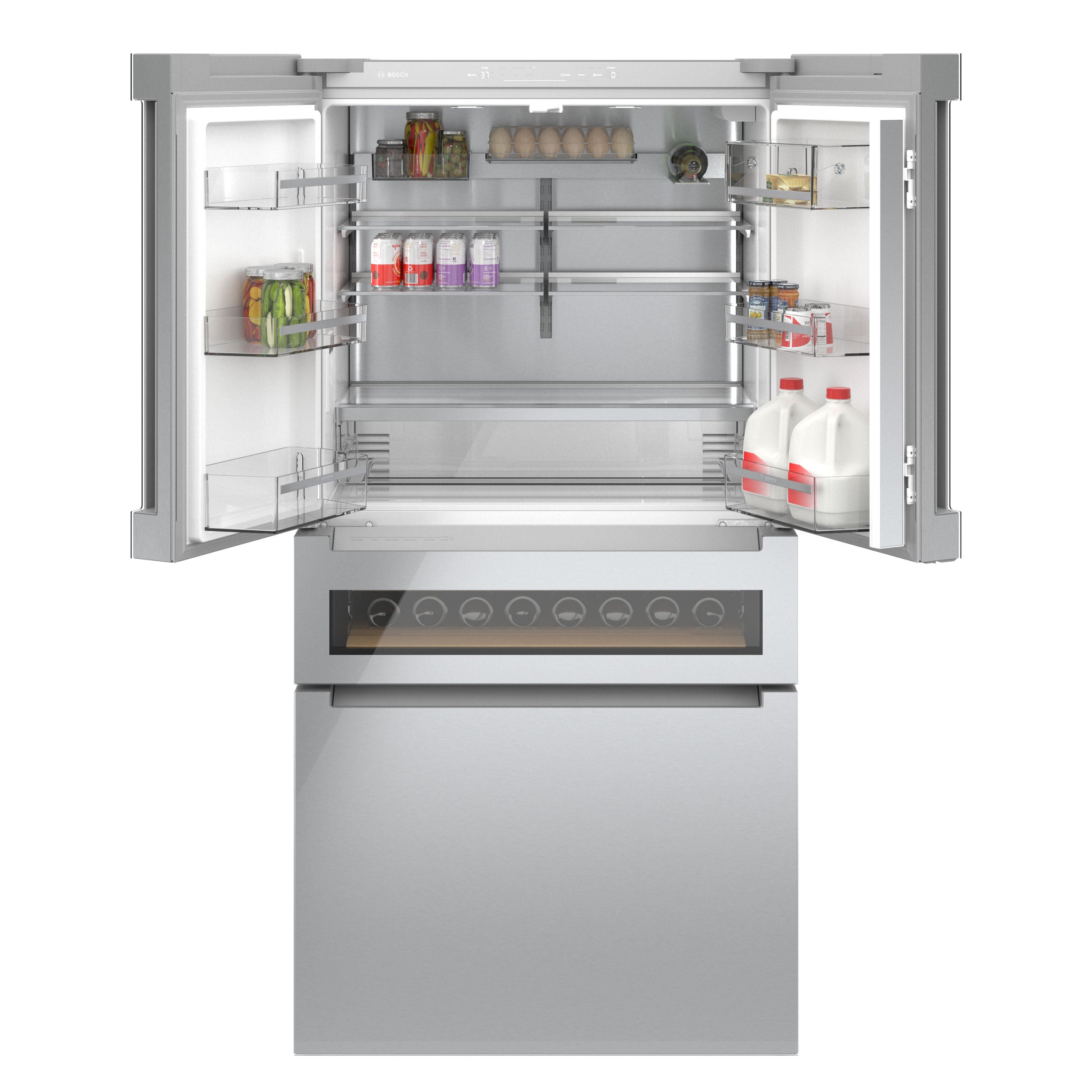 Bosch 21.2 Cu.Ft Stainless Steel Counter Depth French Door Refrigerator with Wine Storage - Energy Efficient Smart Fridge for Modern Kitchen & Entertaining