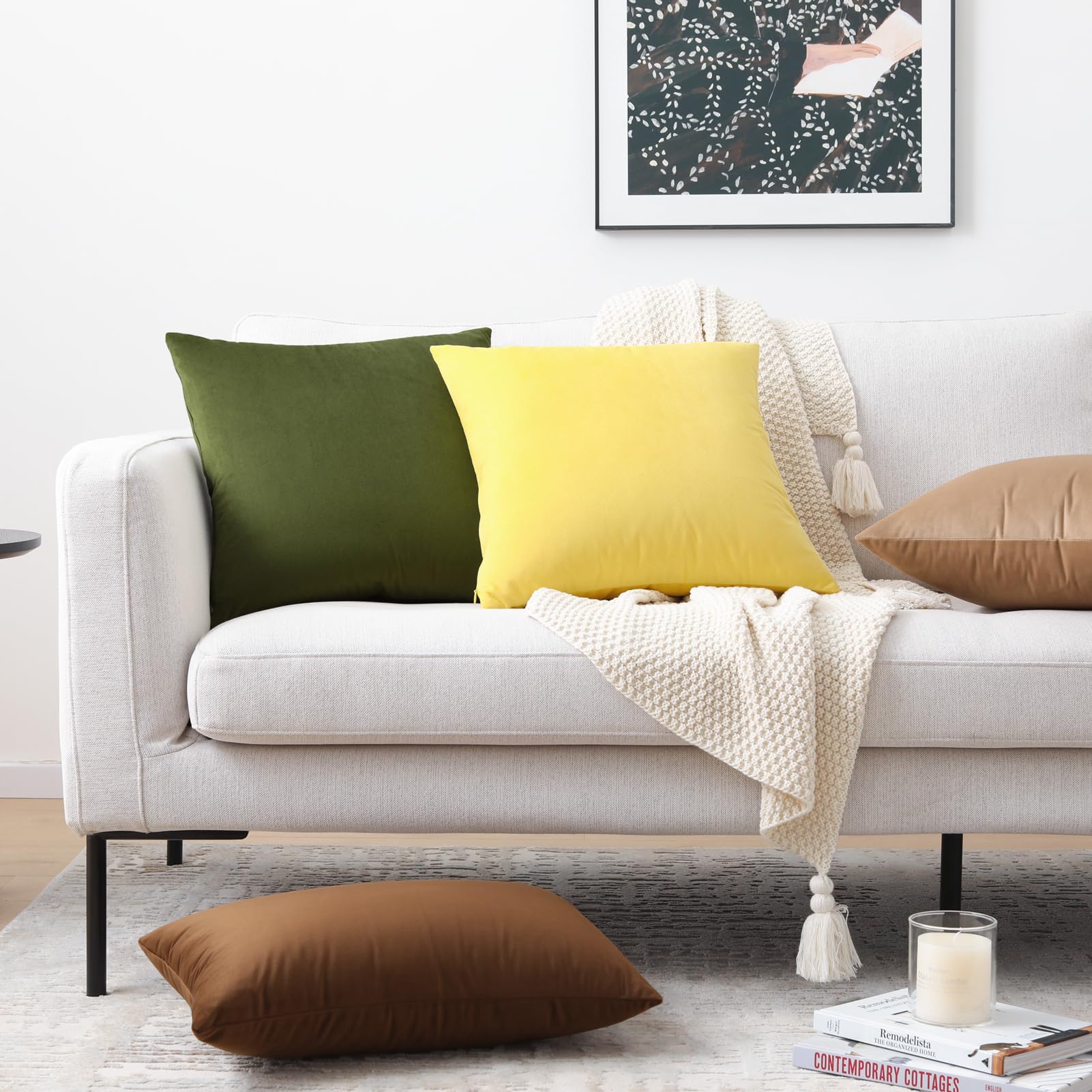 Mixhug Set of 2 Soft Velvet Square Decorative Pillow Covers - 18x18 Inch Luxury Cushion Covers for Sofa, Bed & Home Decor in Pale Yellow | Perfect for Living Room, Bedroom & Cozy Interior Design