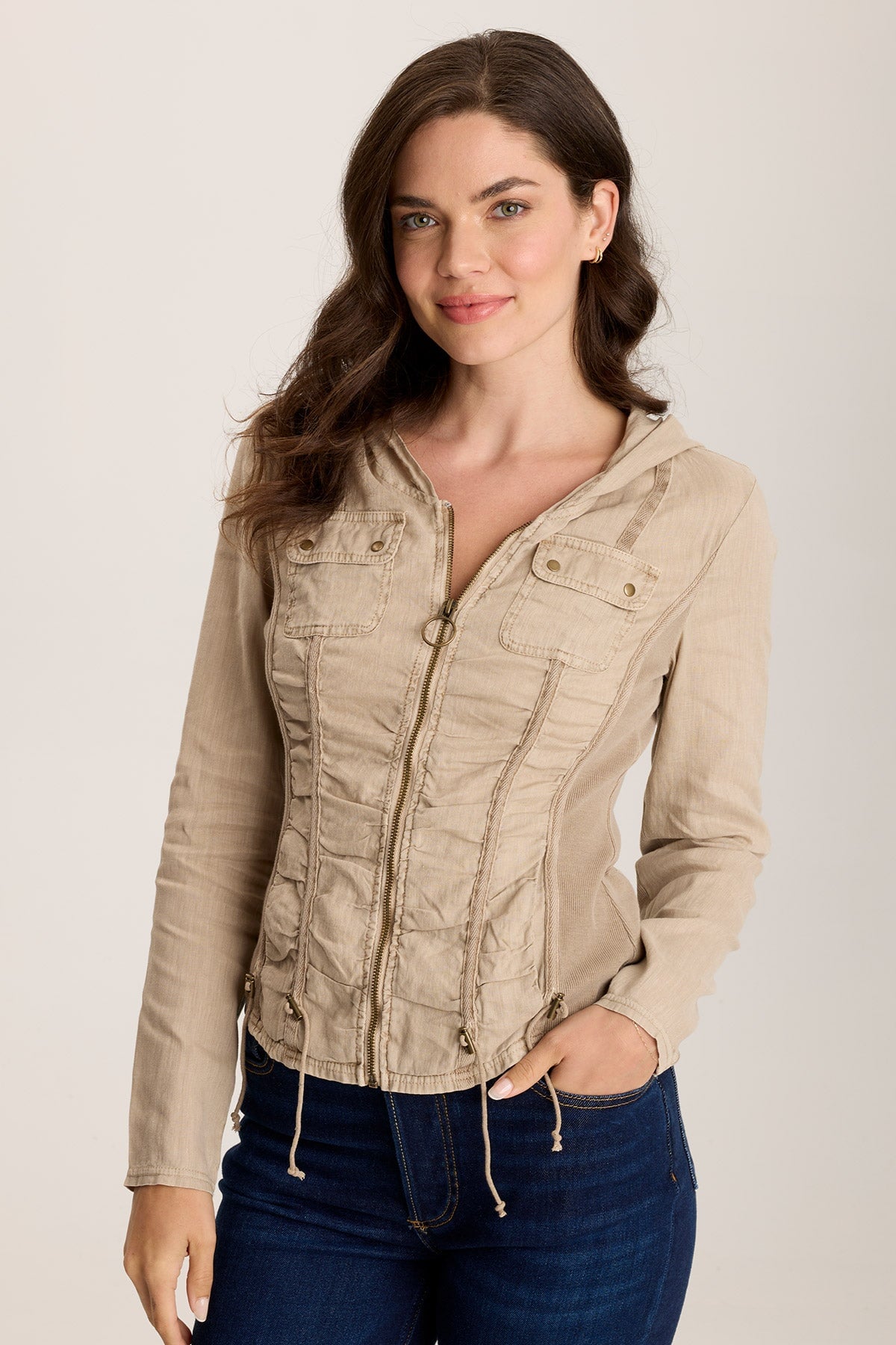Balvino Women's Linen Ruched Cord Jacket - Lightweight Summer Blazer for Office, Travel & Casual Outfits