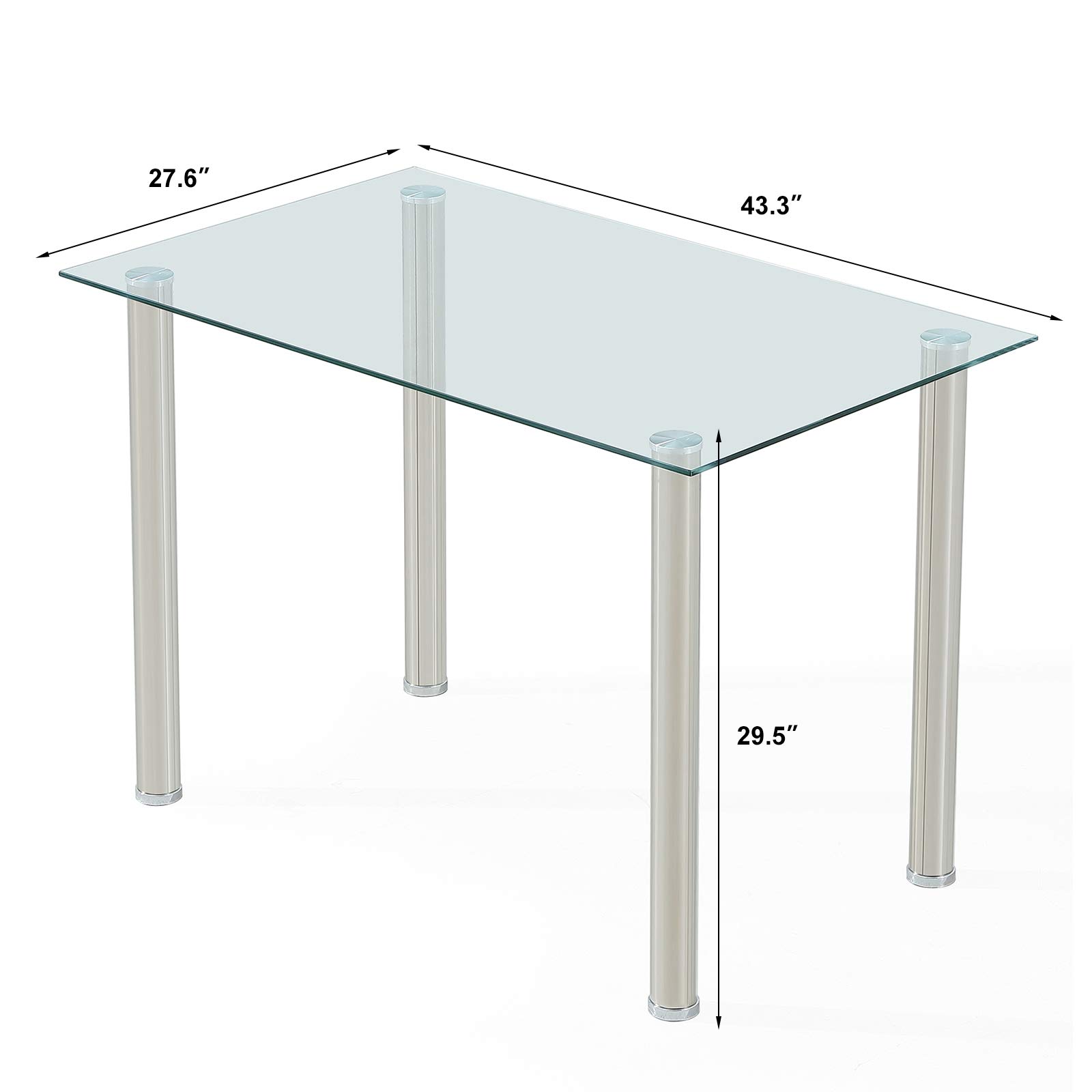 Tempered Glass Dining Table 28x43 Inch - Rust-Resistant Metal Legs, Clear Modern Kitchen Table for Home, Restaurant & Coffee Shop - Perfect for Small Spaces & Indoor Dining