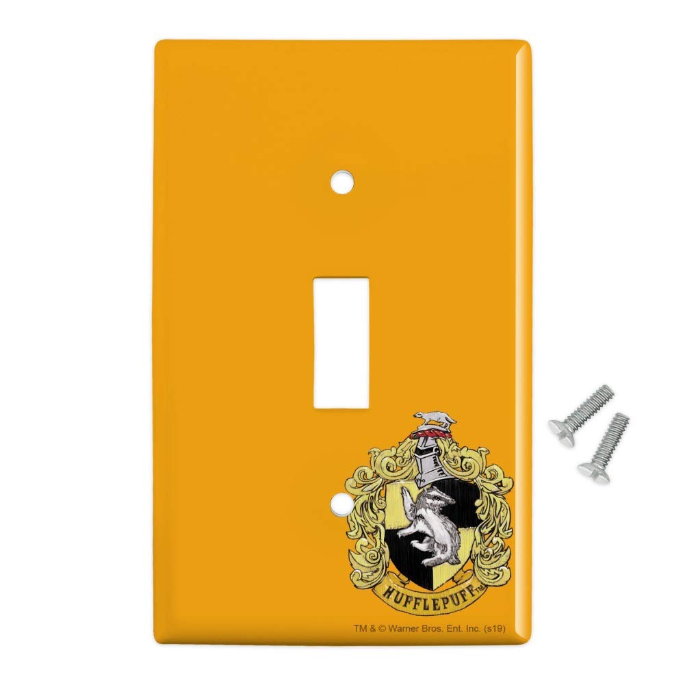 Harry Potter Hufflepuff Crest Wall Decor - Plastic Light Switch Cover with Painted Design | Perfect for Bedroom, Dorm & Harry Potter Fan Gift
