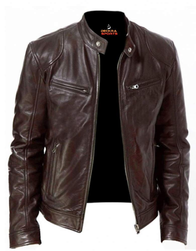 Genuine Cowhide Leather Jacket for Men - Black/Brown Motorcycle Biker Jacket - Premium Real Leather for Riding, Casual Wear & Outdoor Adventures