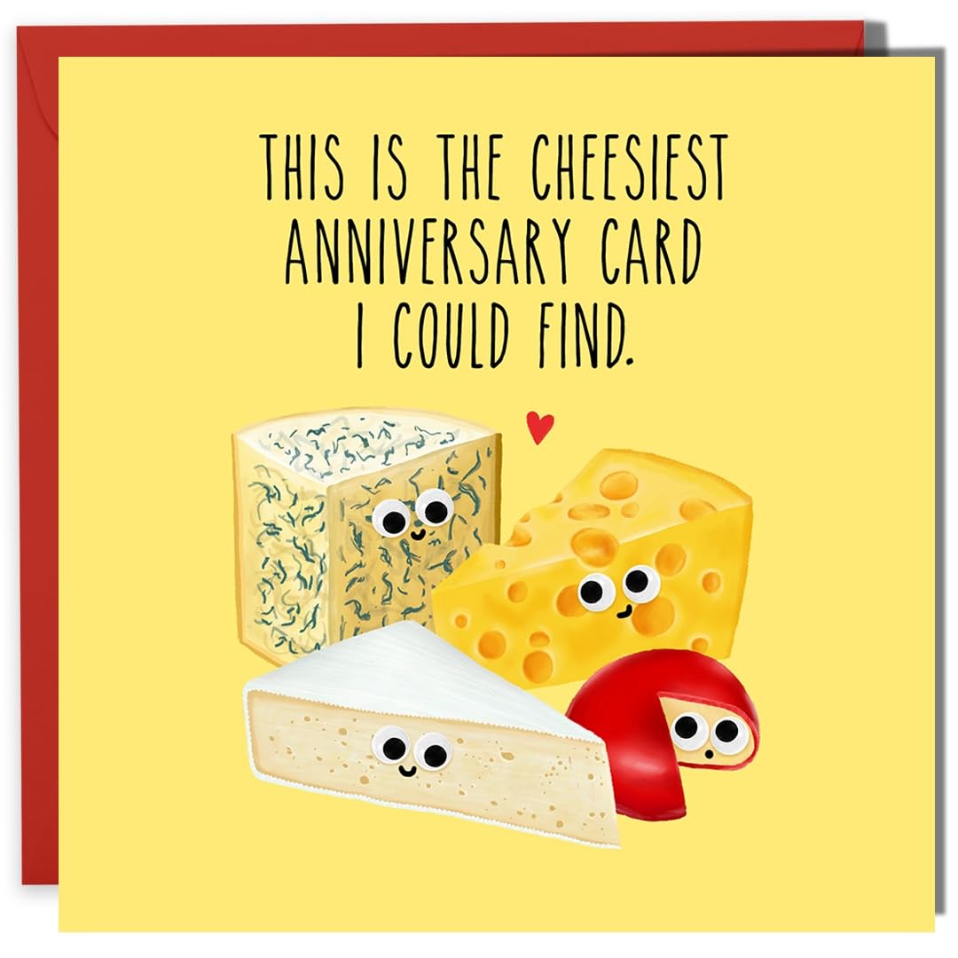 Funny & Sweet Anniversary Card for Couples - 'Cheesiest Anniversary Card' for Husband or Wife - Includes Stickers - Perfect for Anniversaries, Date Nights & Romantic Gifts