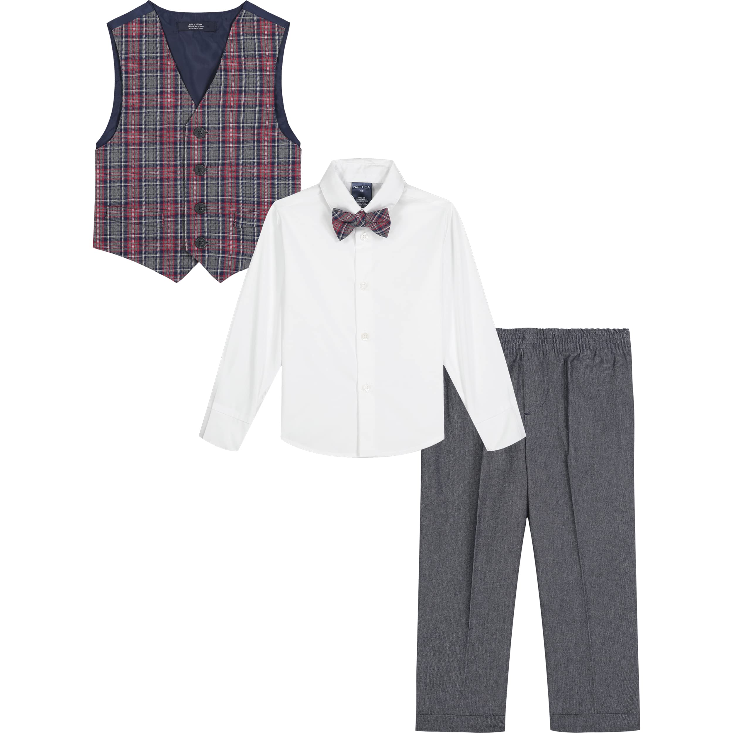 Nautica Boys' 4-Piece Formal Suit Set - Vest, Dress Pants, Shirt & Tie for Special Occasions | Perfect for Weddings, School Photos & Holiday Events