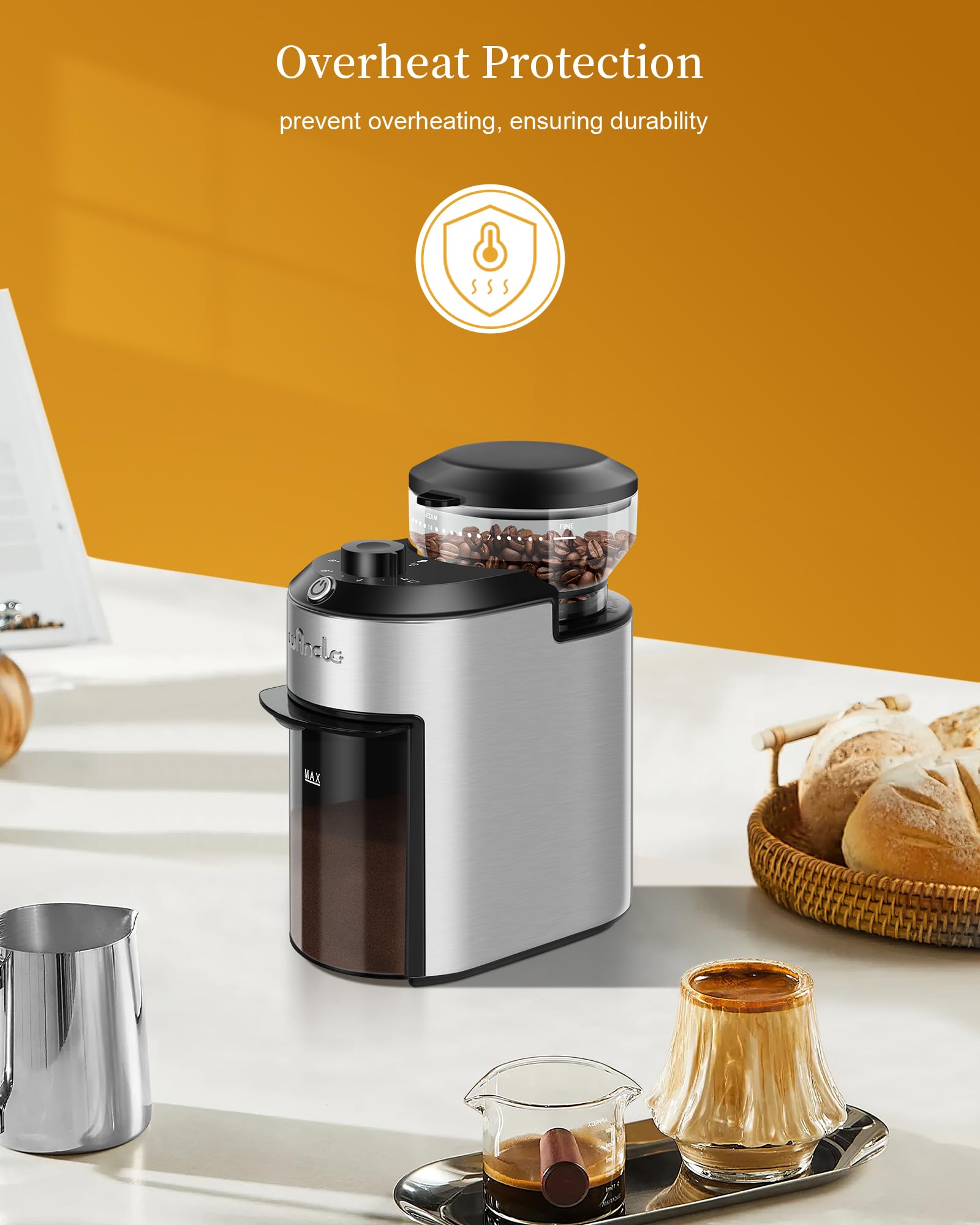 Premium Wancle Electric Burr Coffee Grinder - 200W Power with 28 Precise Grind Settings, Overheat Protection & 2-12 Cup Capacity | Compact Stainless Steel Design for Home, Office & Travel Use | Perfect for Espresso, French Press & Drip Coffee Makers