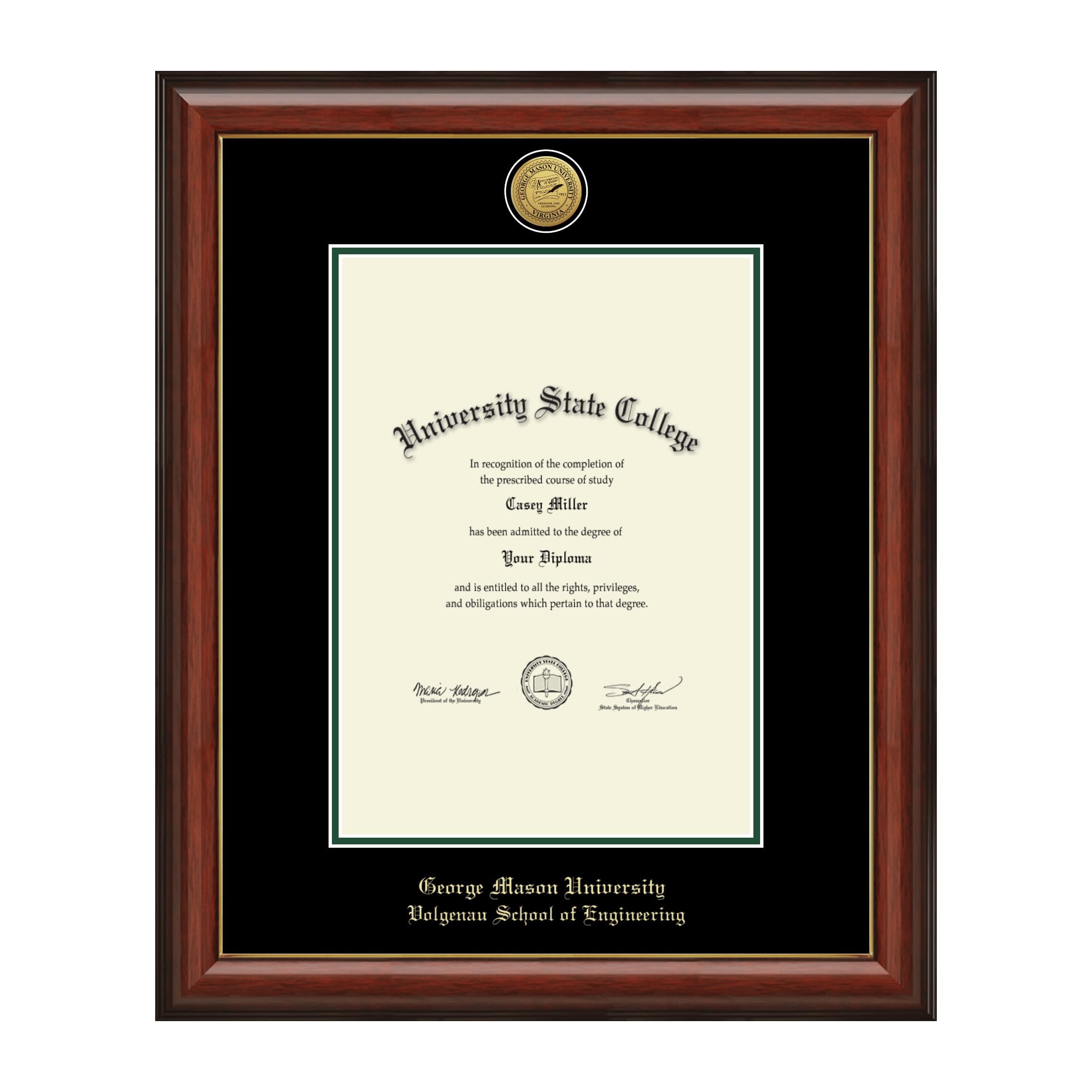 George Mason University Volgenau School of Engineering Diploma Frame 10x14 Inch - Bachelor's, Master's, PhD Degree Display with Gold Engraved Medallion - Perfect for Graduation Gifts & Office Decor
