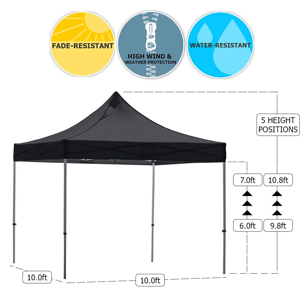 10x10 Instant Pop Up Canopy Tent with 3 Full Walls & 1 Half Wall - Heavy Duty Waterproof Outdoor Canopy with Commercial Aluminum Frame - Includes Carry Bag & Stakes for Camping, Parties, Beach, Market Stall (Black)