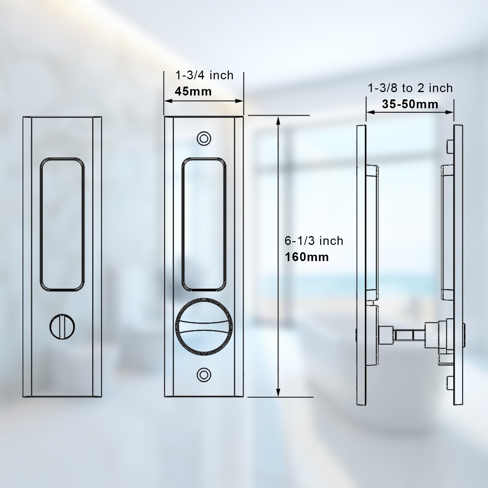 Stainless Steel Sliding Door Handle for Bathroom & Barn Doors - Flush Mount Privacy Round Pocket Lock - Perfect for Home, Office & Commercial Spaces