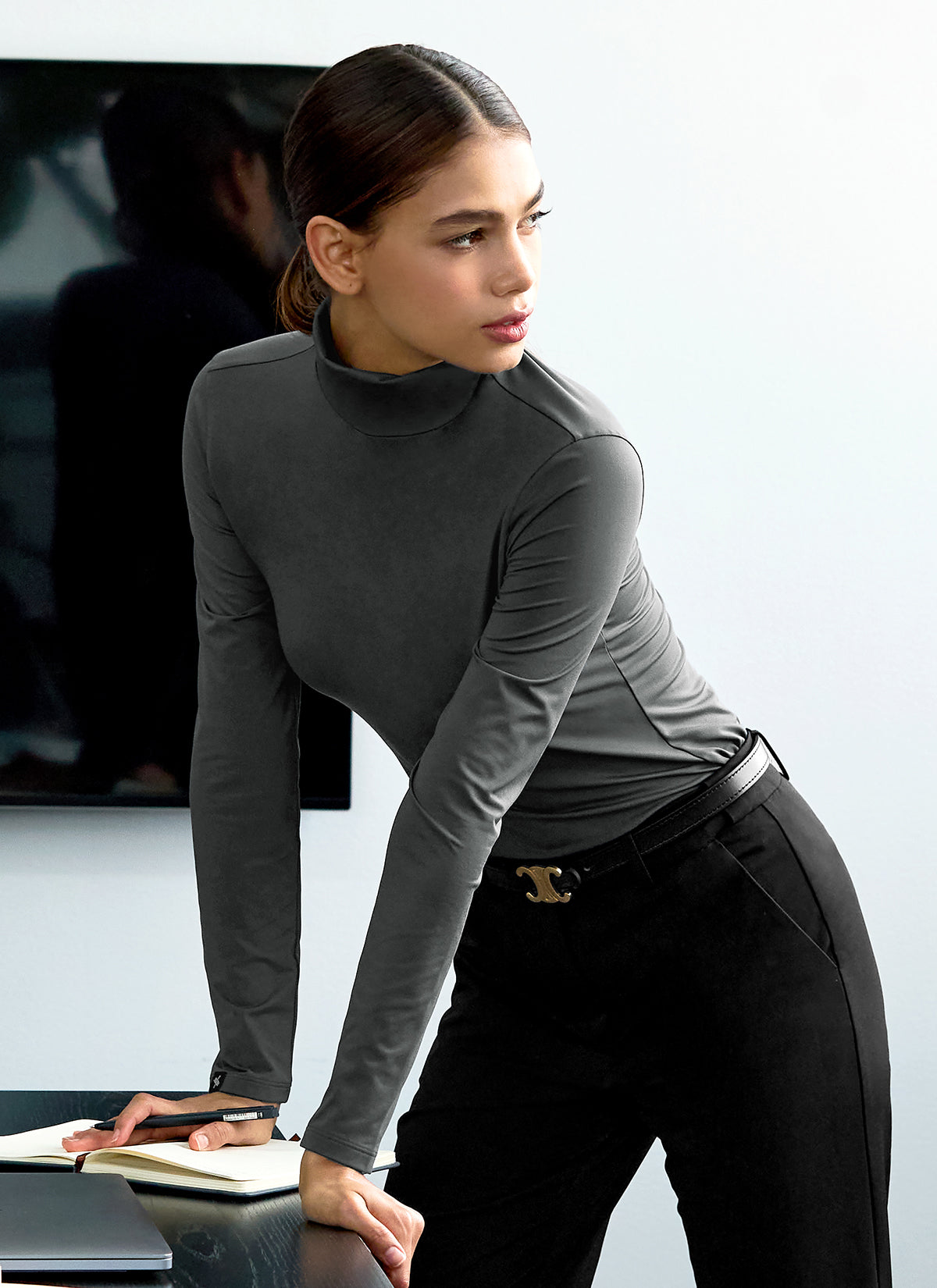 Soft Peach Women's Turtleneck Long Sleeve Sweater - Cozy Winter Knit Top for Casual Outfits & Office Wear