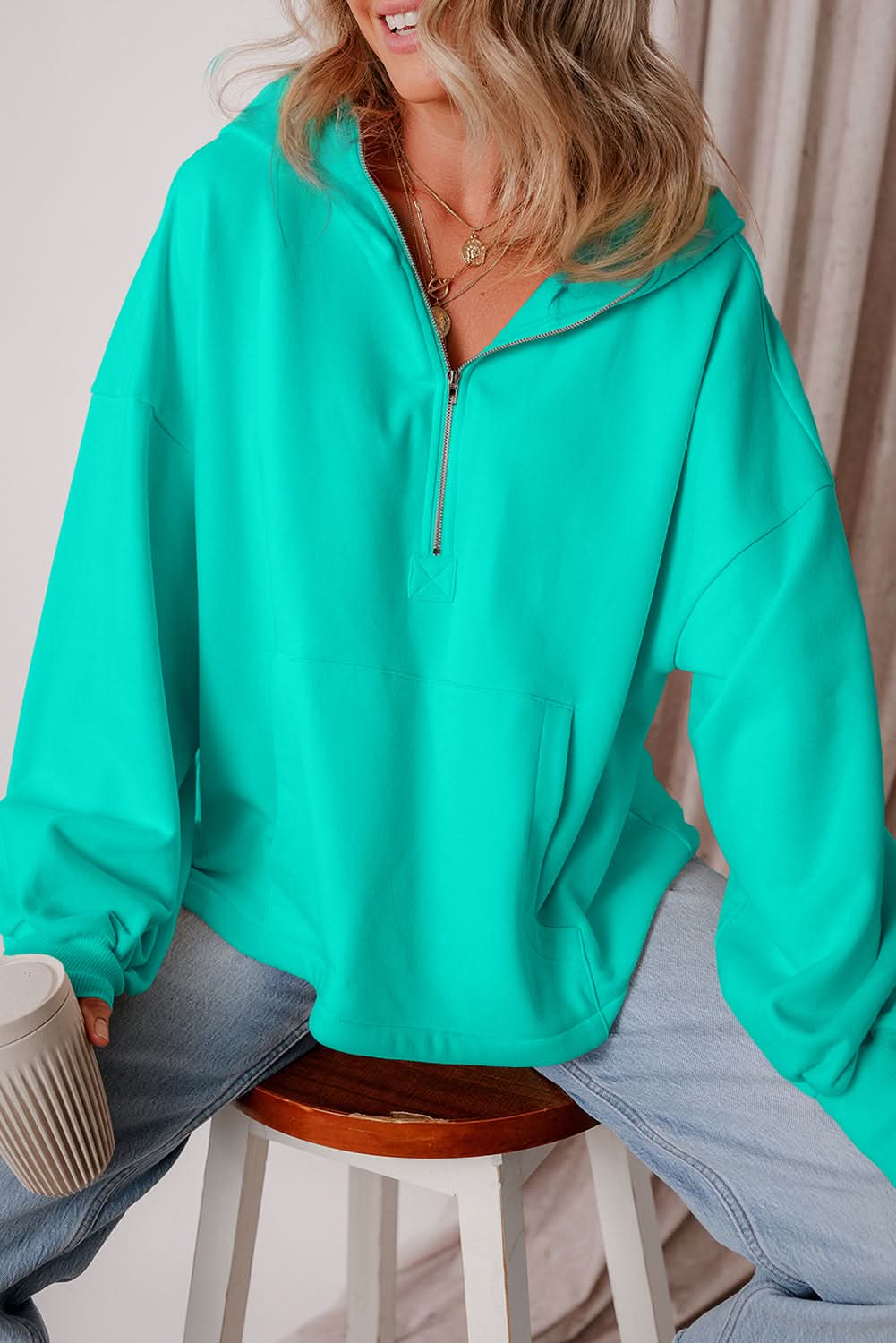 Aruba Blue Fleece Hoodie for Men & Women - Soft & Warm Zip Up Sweatshirt with Pockets - Perfect for Outdoor Activities, Casual Wear & Travel