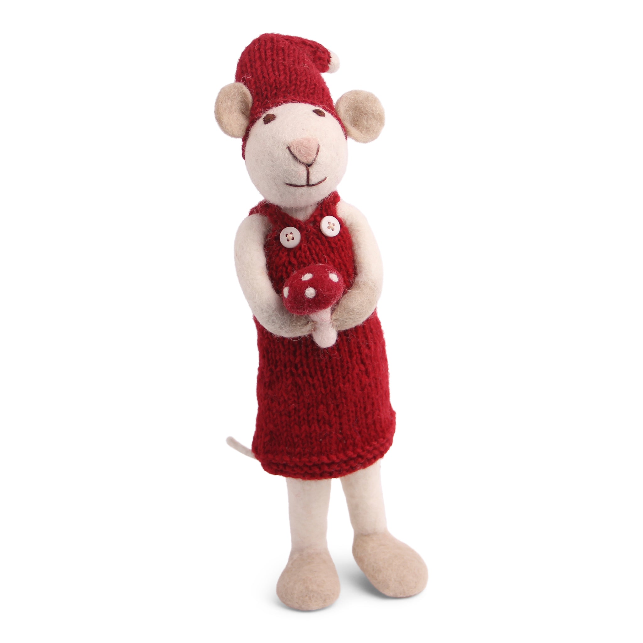 Large White Winter Mouse with Mushroom Christmas Figurine - Perfect for Holiday Decor, Gift Giving & Festive Home Display