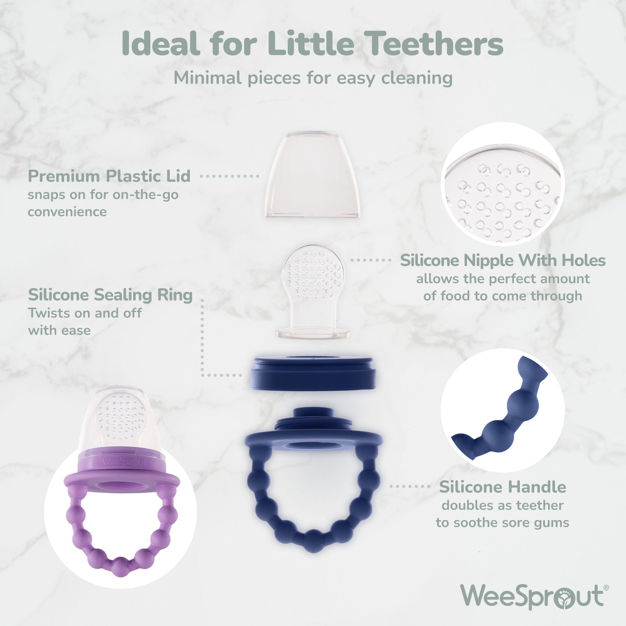 WeeSprout Silicone Baby Food Feeders & Freezer Tray Set - 2 Pack with Extra Pouches & Travel Lids | Safe for Introducing New Foods & Teething Relief | Dishwasher Safe | Perfect for On-the-Go Feeding & Meal Prep